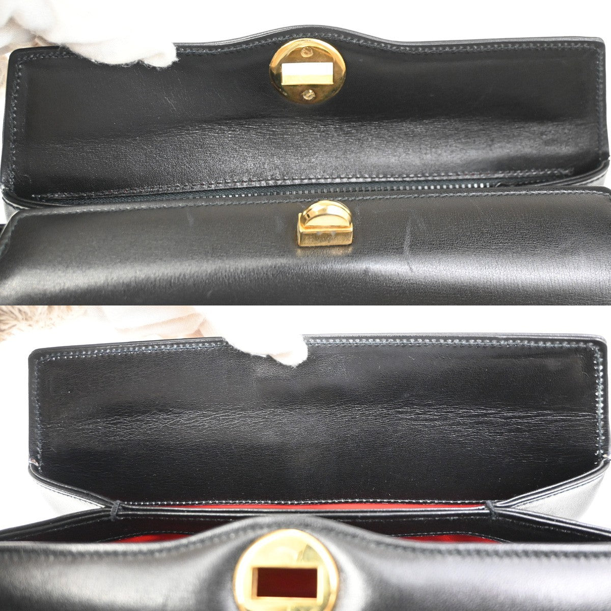 GUCCI CC Logo Shoulder Hand Bag Turn Lock Leather Black Red GHW Italy 16ZA307
