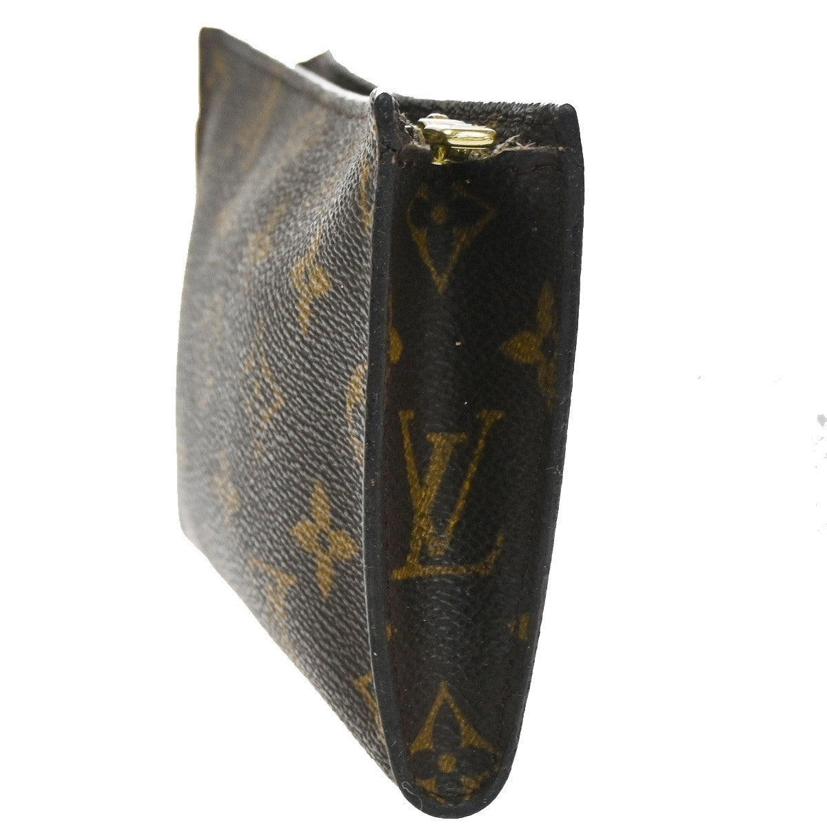LOUIS VUITTON LV Logo Bucket PM Pouch Bag Monogram Leather Brown Gold 05KC984