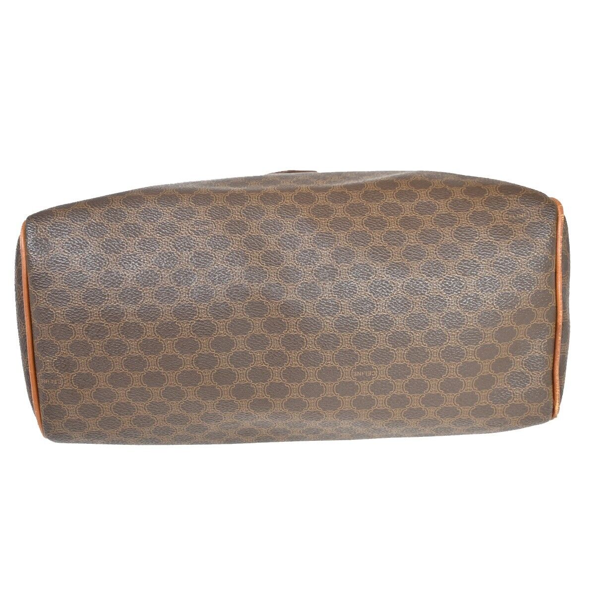 CELINE Logo Macadam Pattern  Hand Bag PVC Leather Brown Gold Italy 30FA326