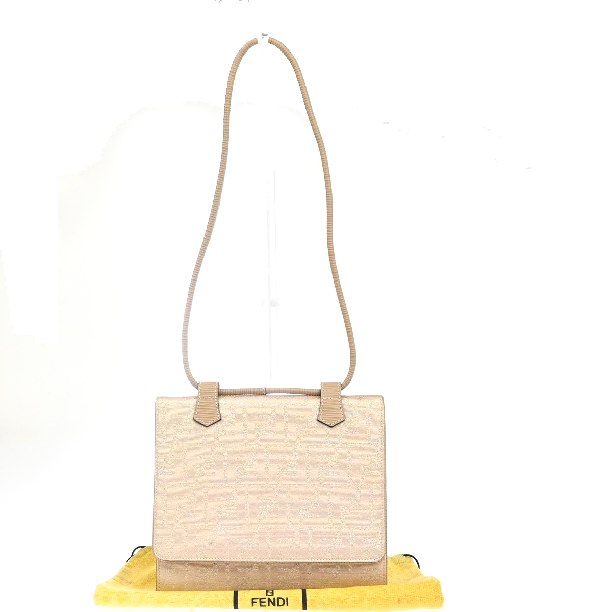 FENDI Zucca Pattern Flap Shoulder Bag Canvas Leather Pink Beige Italy 87KC934