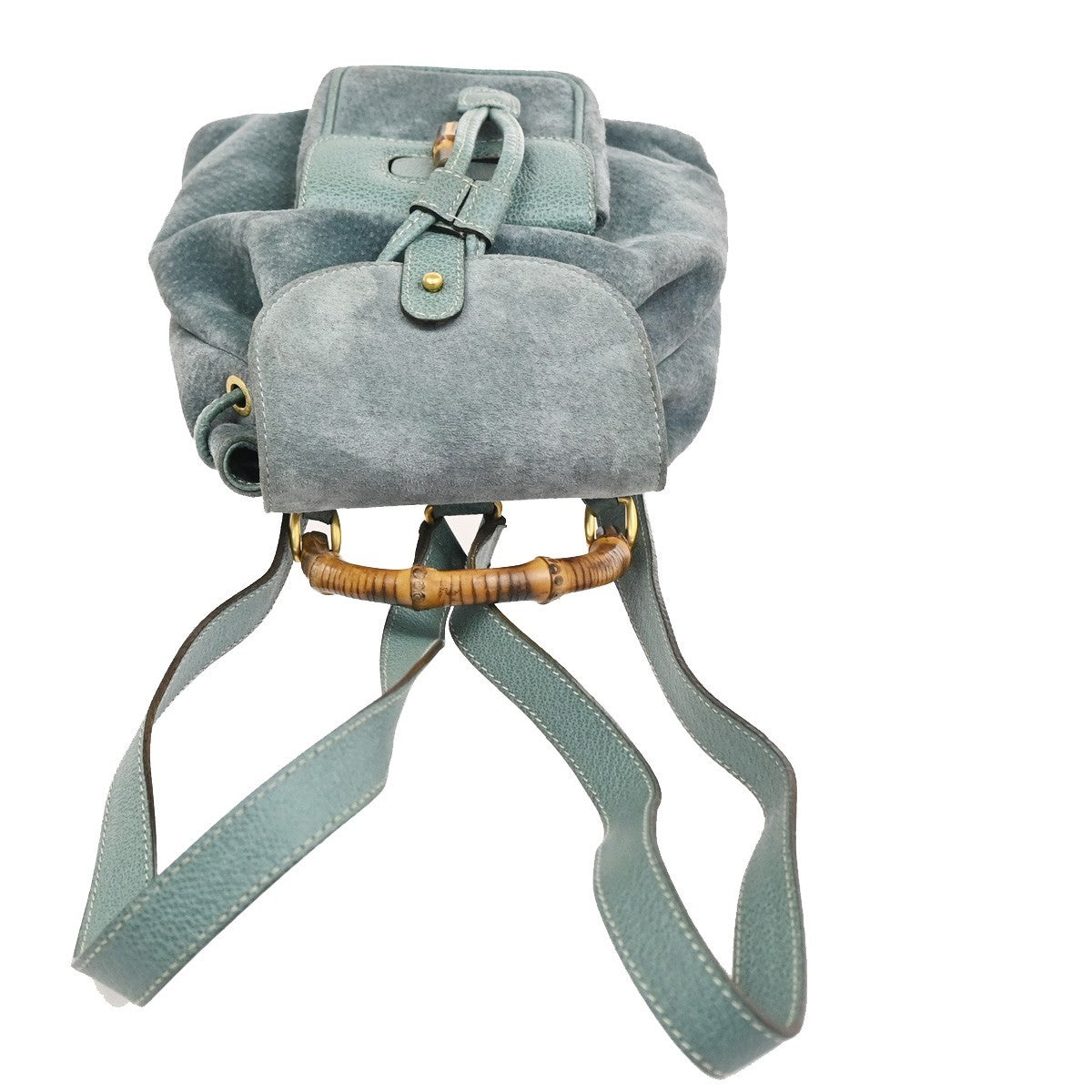 GUCCI Logo Bamboo Handle Mini Backpack Bag Suede Leather Green GHW Italy 36KC838