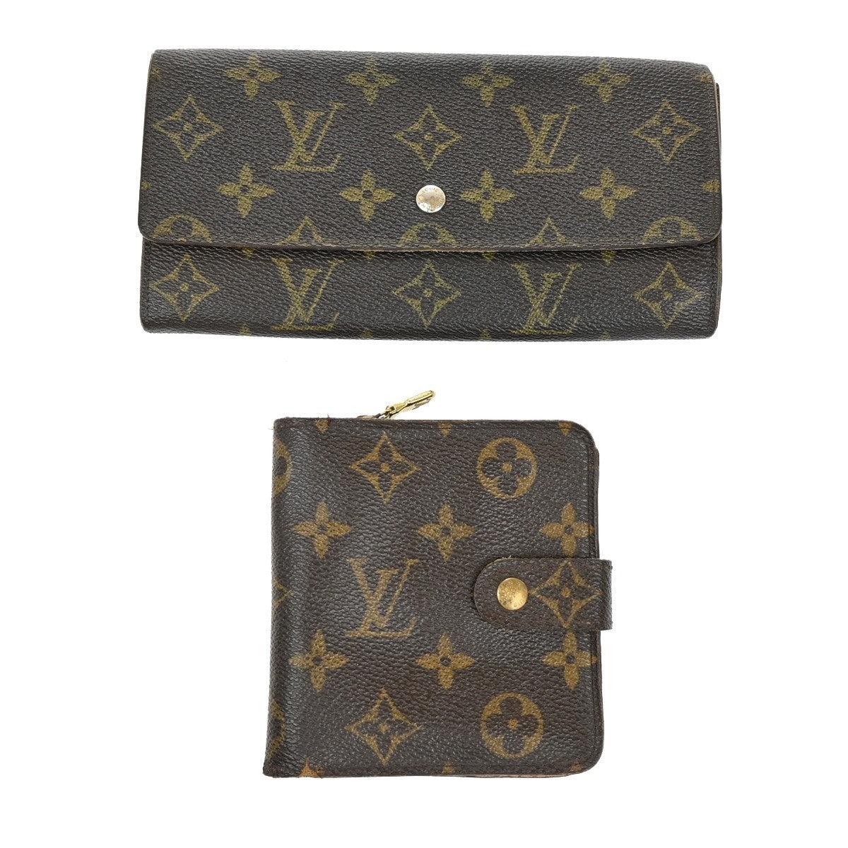 LOUIS VUITTON LV Logo 2 Set Bifold Wallet Monogram Leather Brown 02EF920