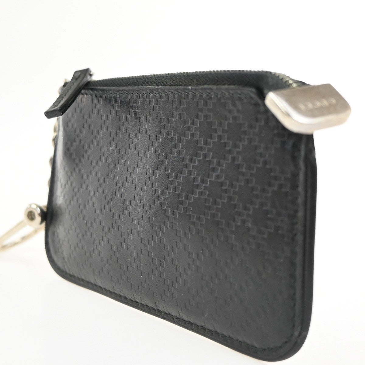 GUCCI Logo Diamante Compact Coin Wallet Leather Black 01TA568