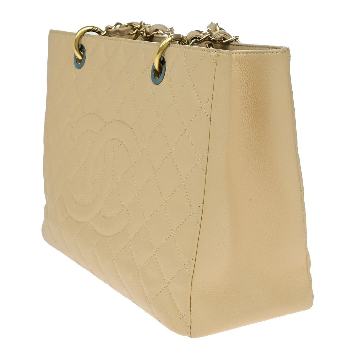 CHANEL CC GST Chain Shoulder Bag Grained Calfskin Leather Beige GHW 652RL053