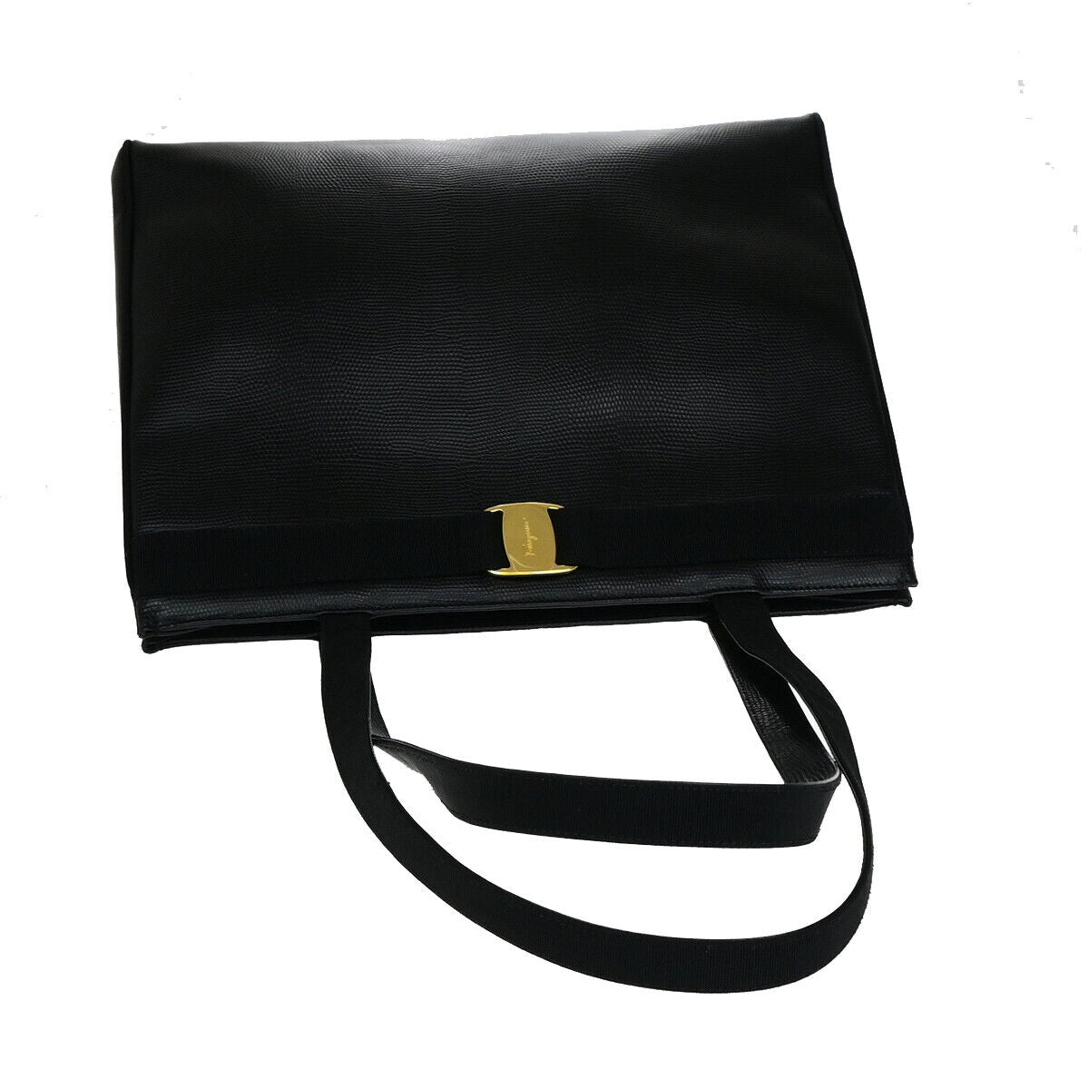 SALVATORE FERRAGAMO Vara Shoulder Bag Embossing Leather Black GHW Italy 67YF484