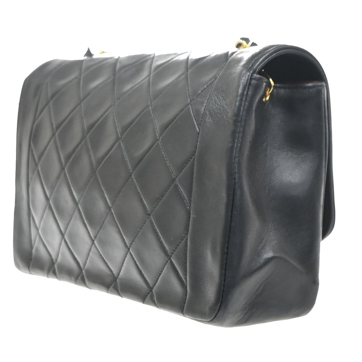 CHANEL CC Diana 25 Matelasse Chain Shoulder Bag Leather Black Vintage 359RL947