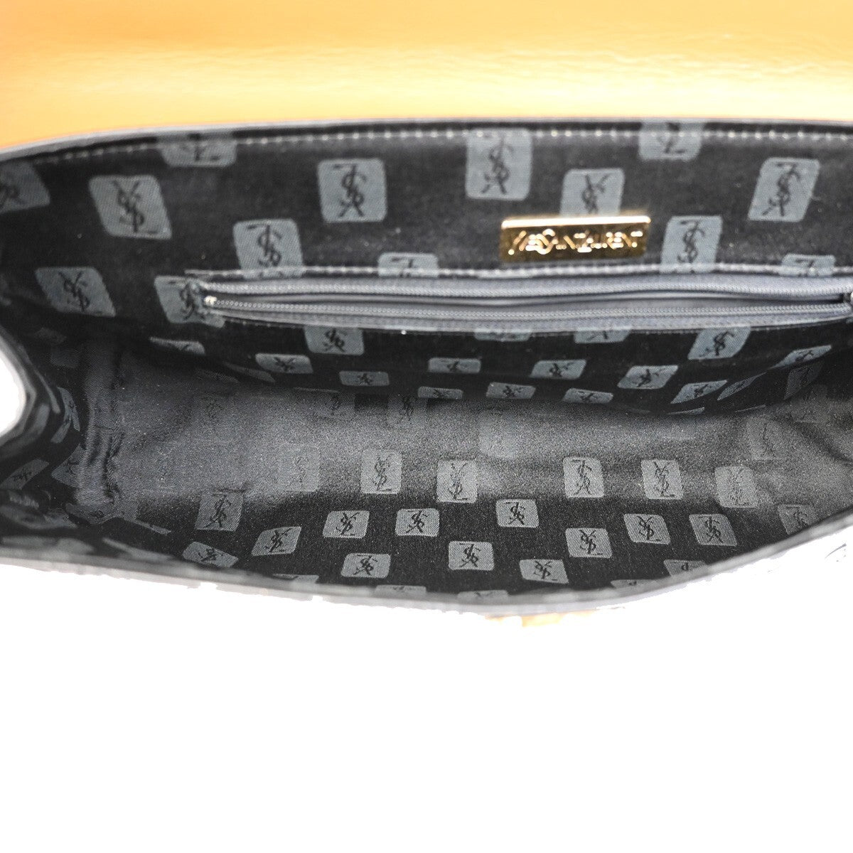 YVES SAINT LAURENT YSL Logo Hand Bag PVC Leather Black Brown Gold 03EE380