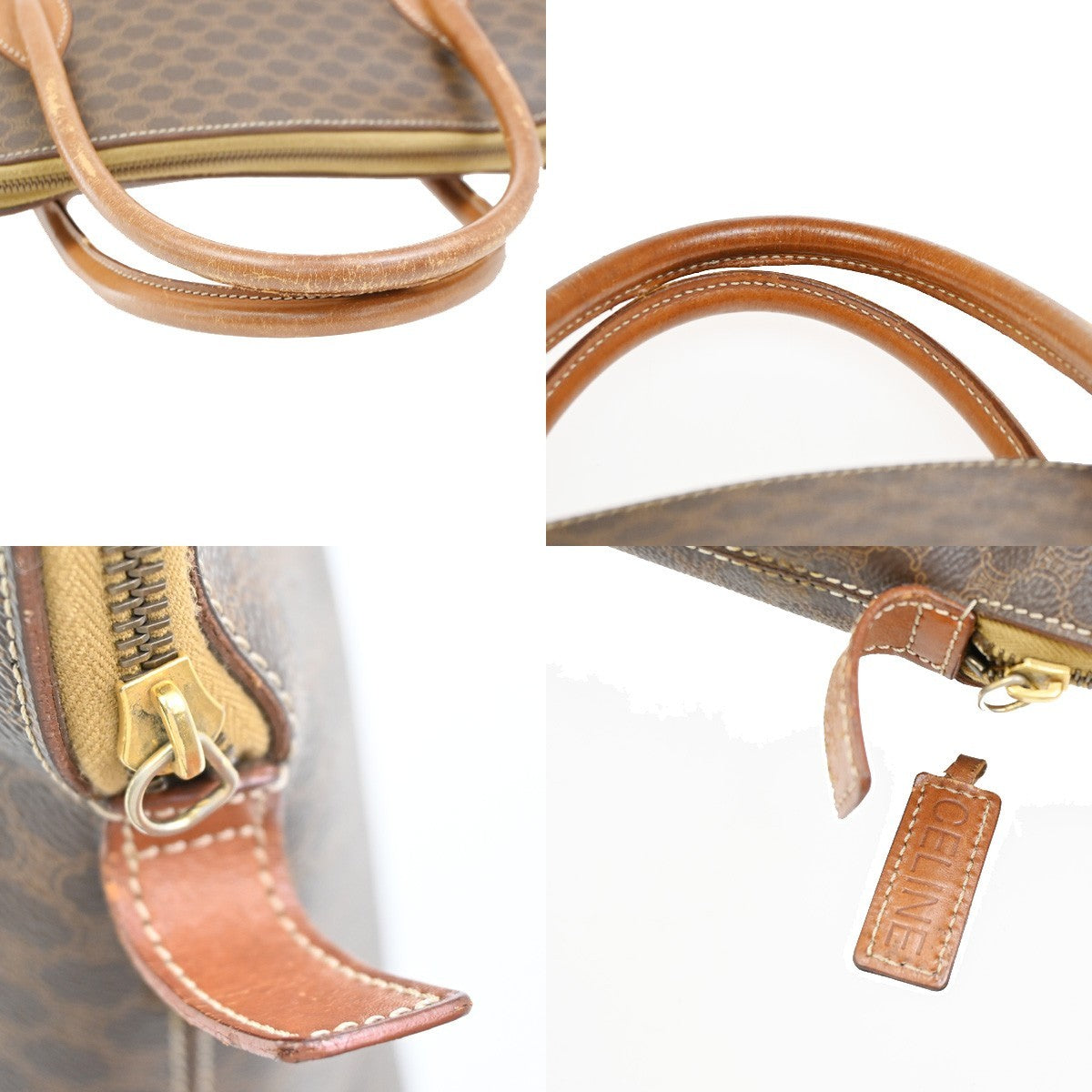 CELINE Logo Macadam Pattern Hand Bag PVC Leather Brown GHW Italy 69ZA264