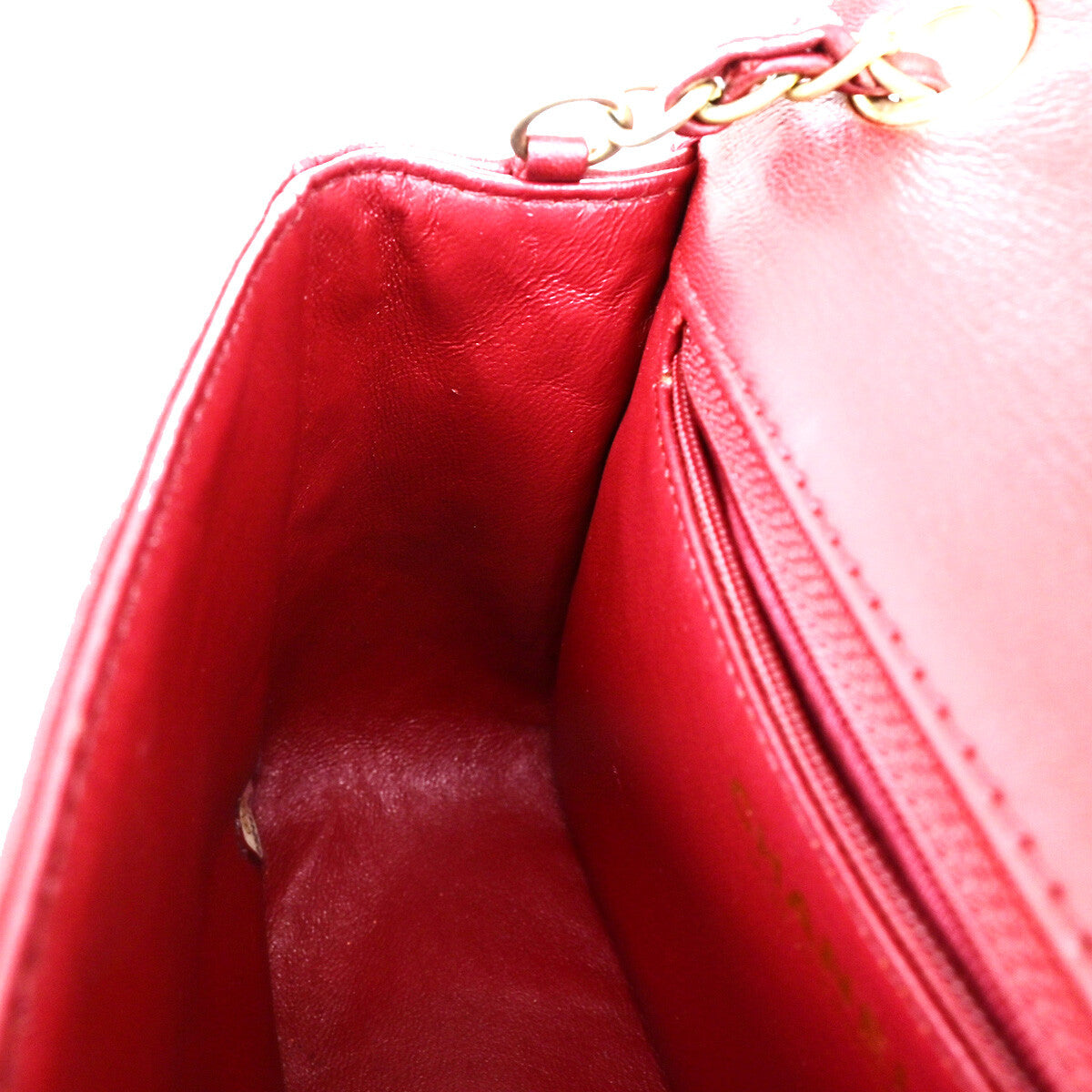 CHANEL CC Cross Stitch 2Way Chain Shoulder Hand Bag Leather Red GHW 805RJ983