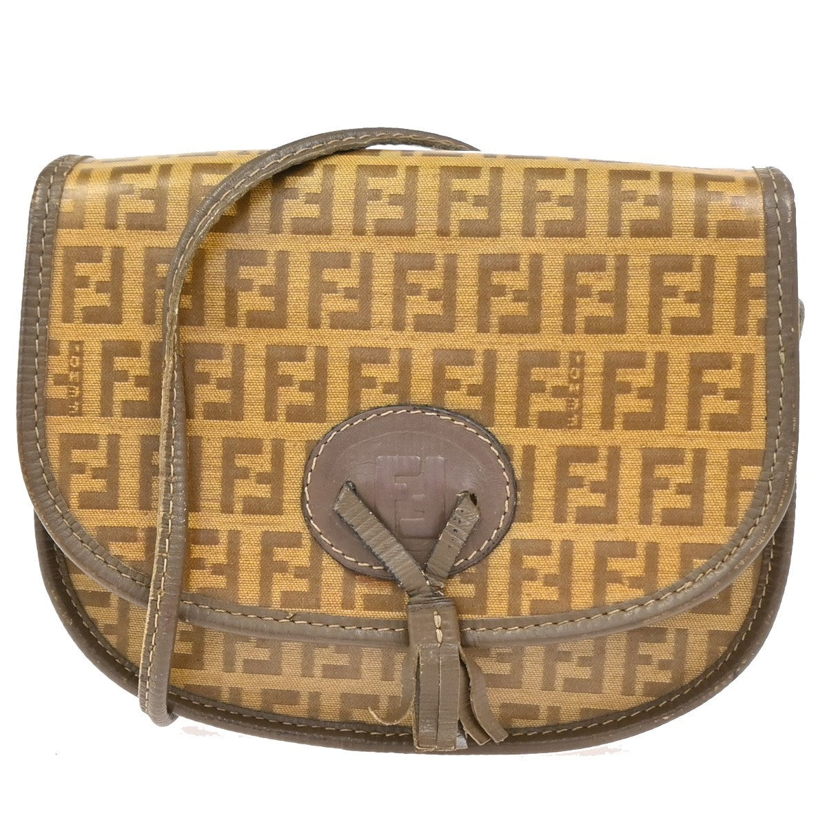 FENDI Logo Zucchino Pattern Mini Shoulder Bag PVC Leather Brown 66CA907