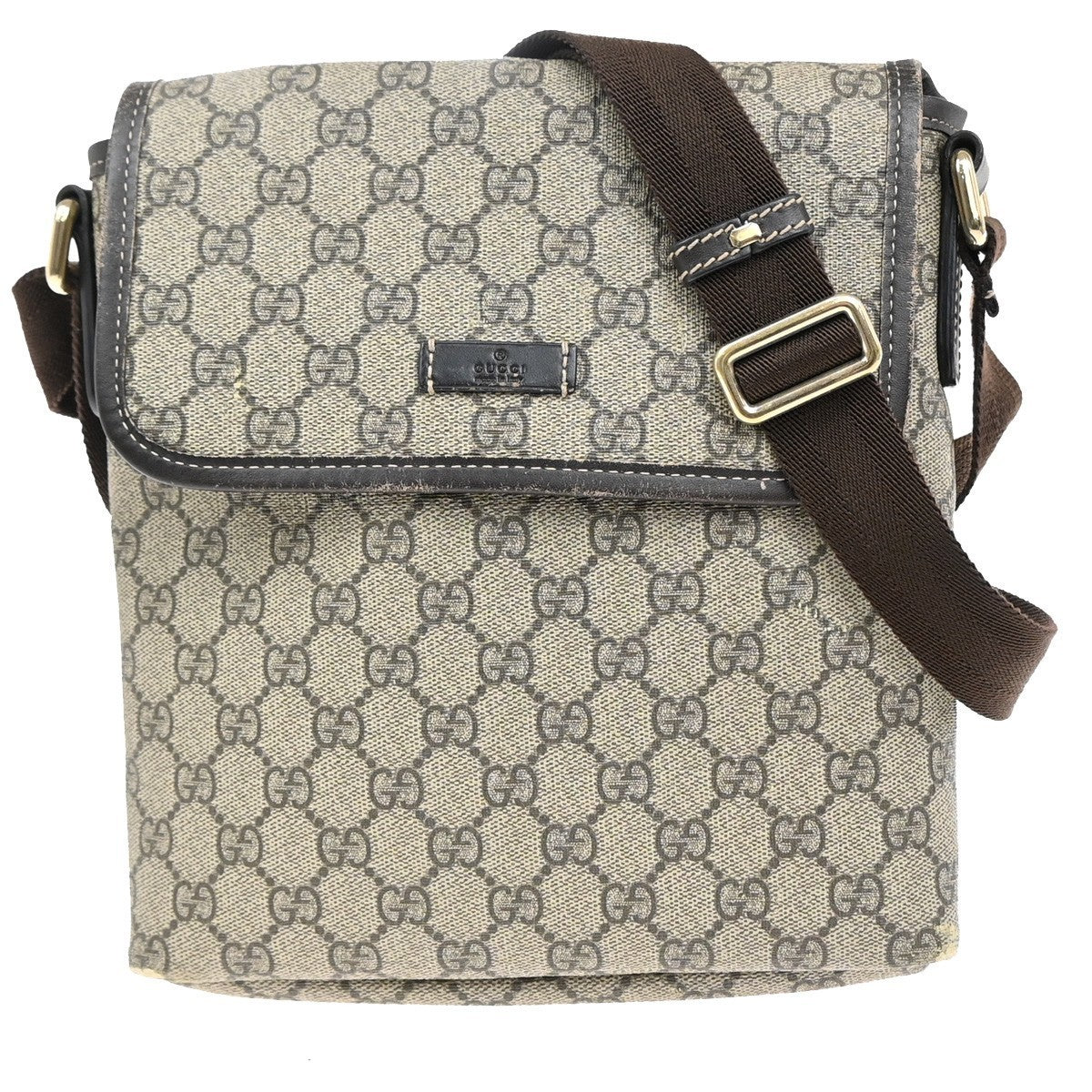 GUCCI GG Supreme Shoulder Bag Leather Beige GHW Italy 0223666 65MA089