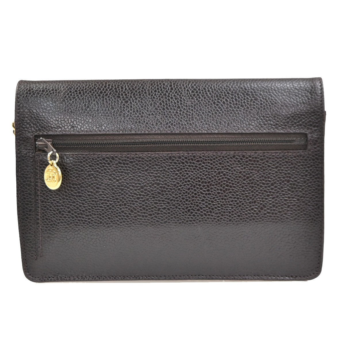CHANEL CC Logo Chain Wallet Grained Calfskin leather Brown Italy VTG 332RL962