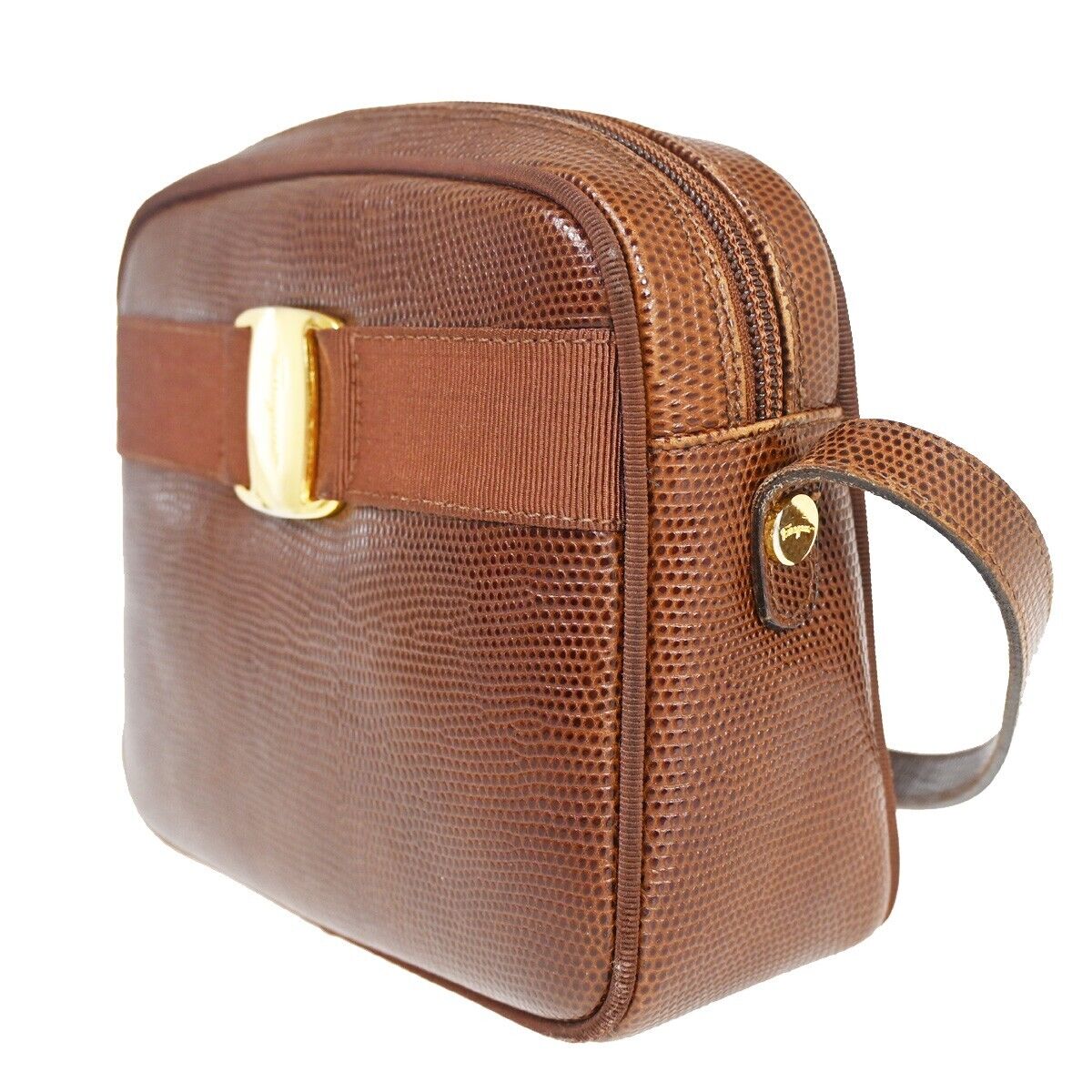 SALVATORE FERRAGAMO Vara Mini Shoulder Bag Embossing Leather Brown GHW 62YD180