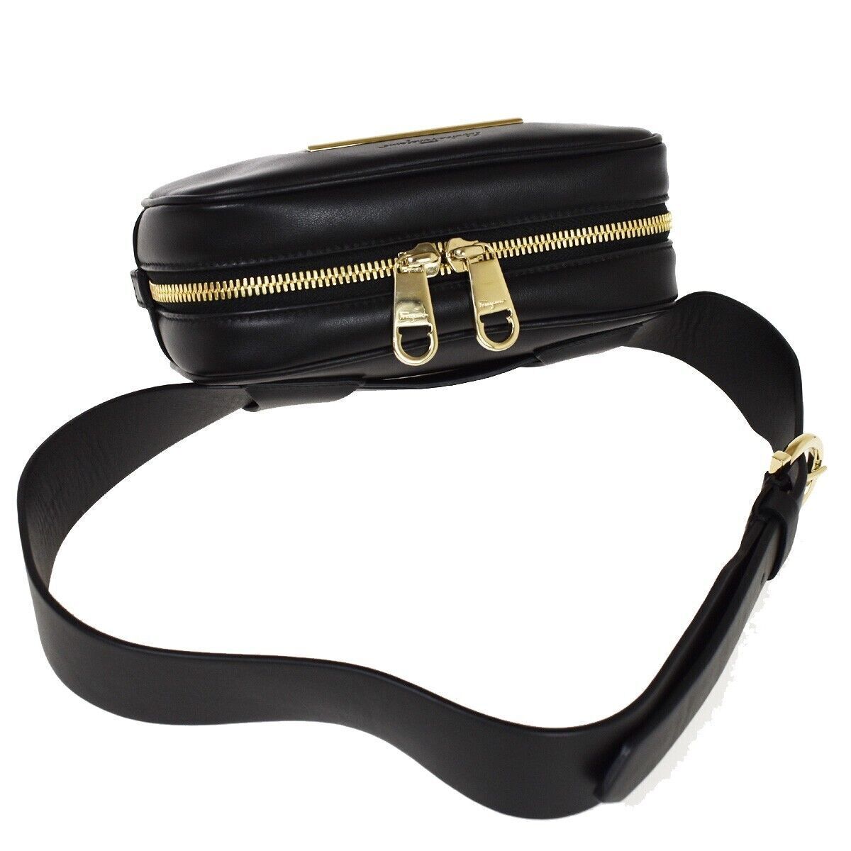 SALVATORE FERRAGAMO 2Way Chain Gancini Shoulder Bum Bag Leather Black 85RG050