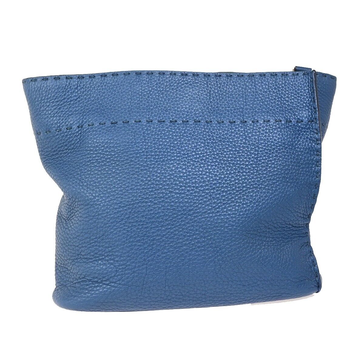 FENDI Logo Anna Selleria Bucket Shoulder Bag Leather Blue Italy 83FB186