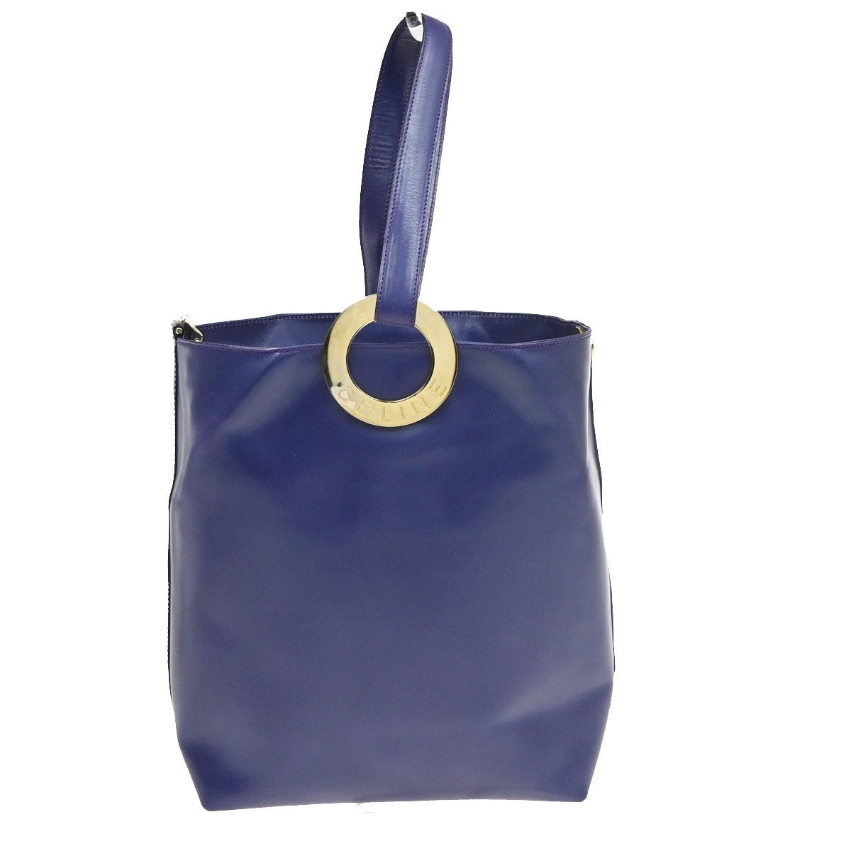 CELINE Circle Logo Shoulder Hand Bag Leather Blue GHW Italy 30CB031