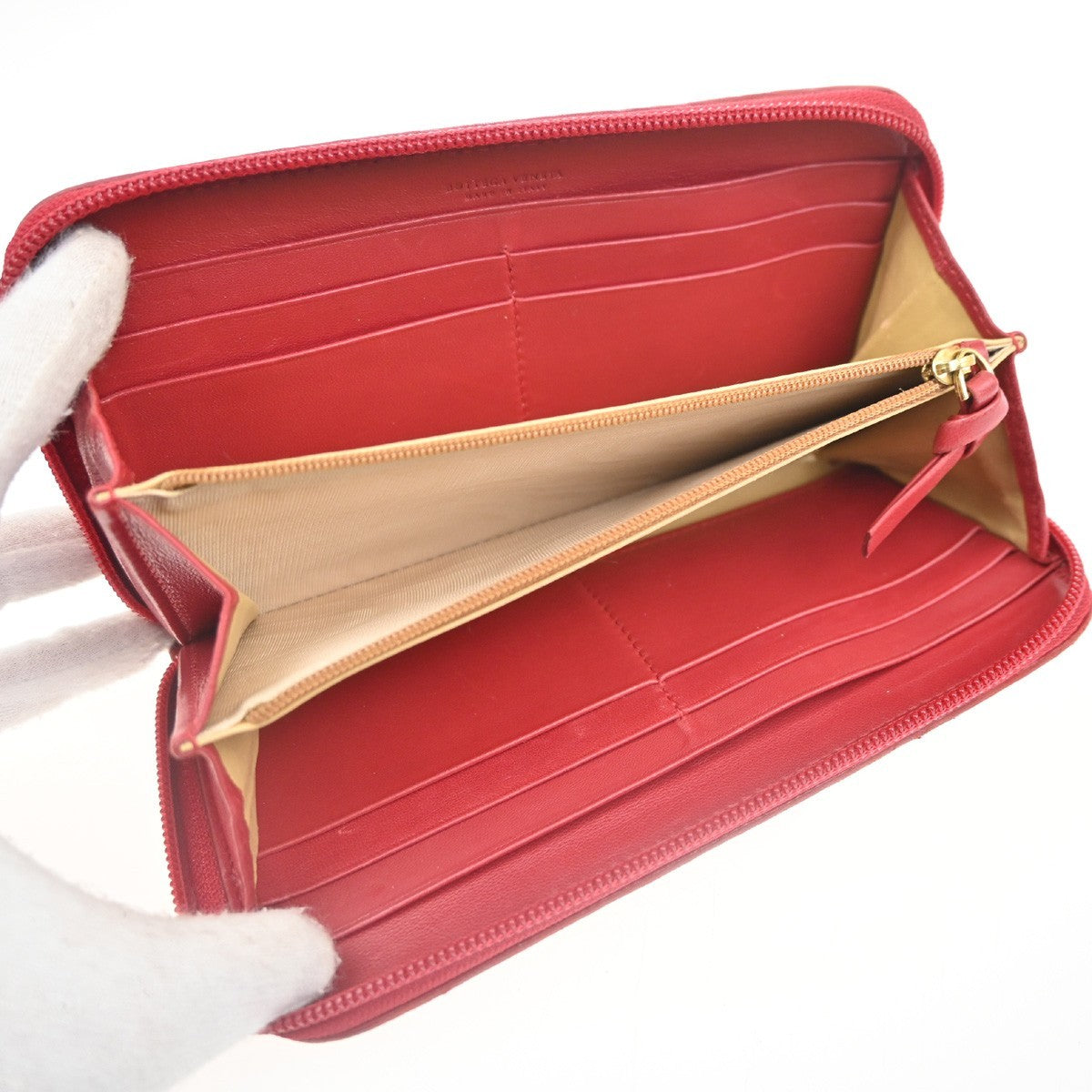 BOTTEGA VENETA Logo Intrecciato Zip Around Long Wallet Leather Red Italy 02CA741