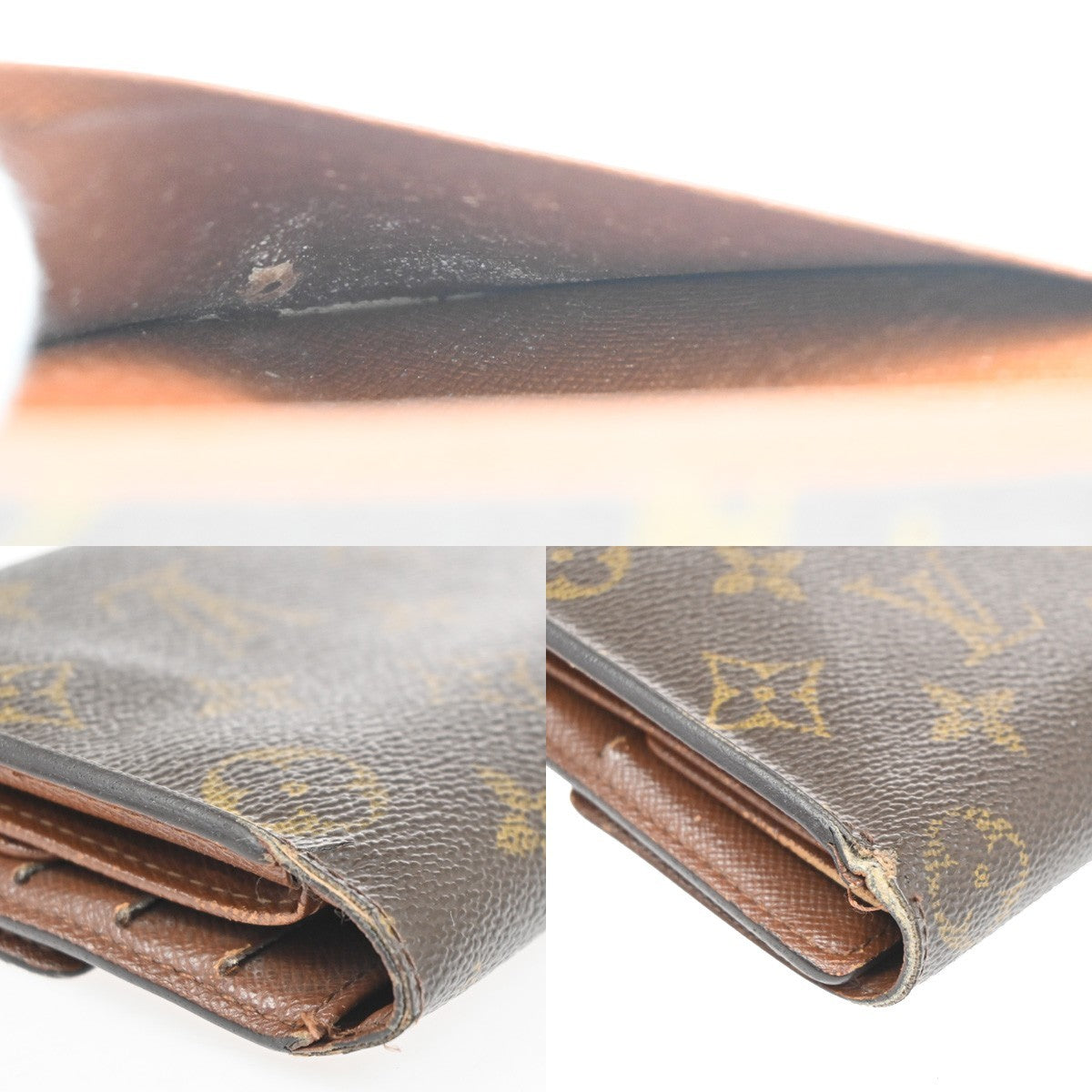 LOUIS VUITTON 3 Set Bifold Trifold Wallet Purse Monogram Leather Brown 63KC964