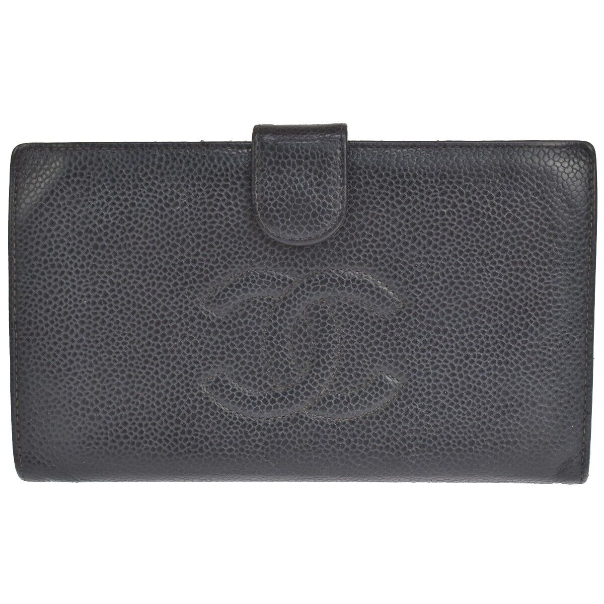 CHANEL CC Logo Long Bifold Wallet Purse Caviar Skin Leather Black GHW 61SH440