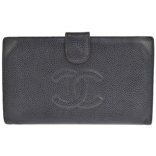 CHANEL CC Logo Long Bifold Wallet Purse Caviar Skin Leather Black GHW 61SH440