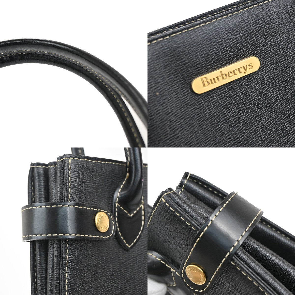 BURBERRYS Logo Hand Tote Bag Leather Canvas Black GHW 02FC151