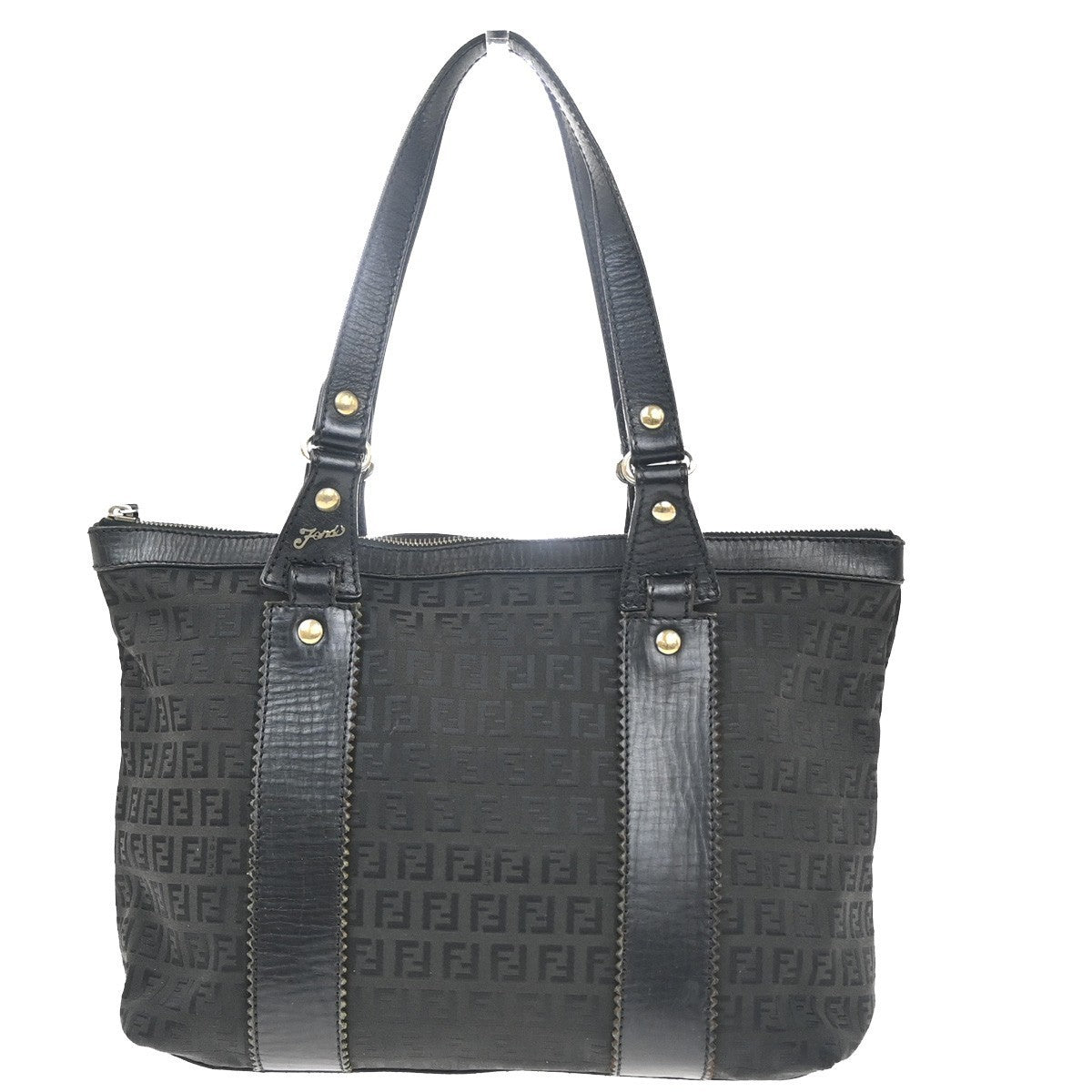 FENDI Logo Zucchino Shoulder Tote Bag Canvas Leather Black GHW Italy 31KP524