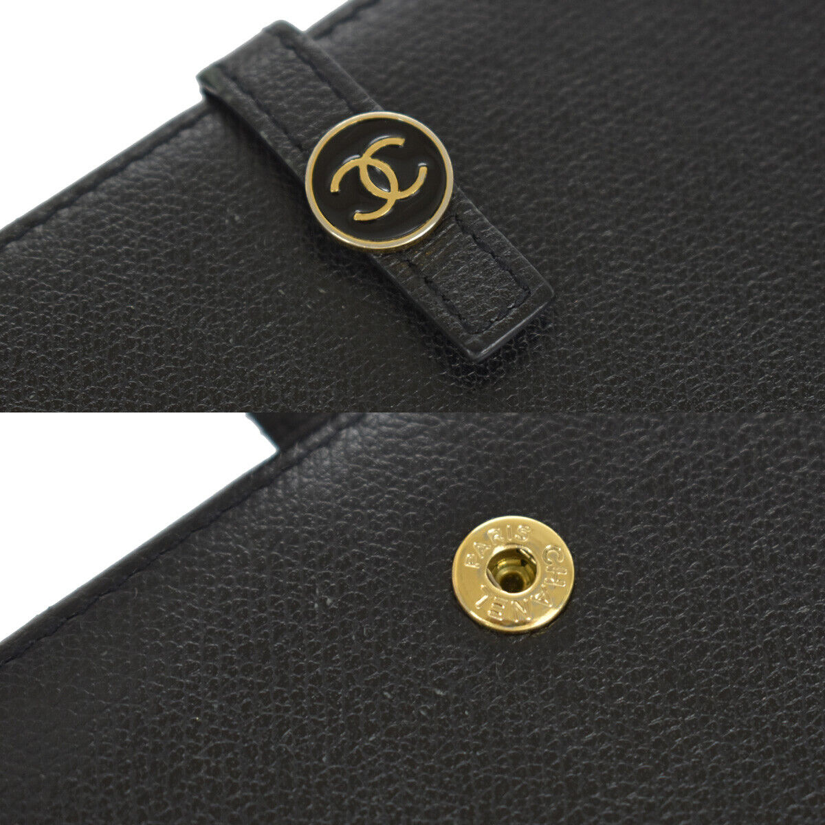 CHANEL CC Logo Long Bifold Wallet Purse Leather Black GHW France 60YC785