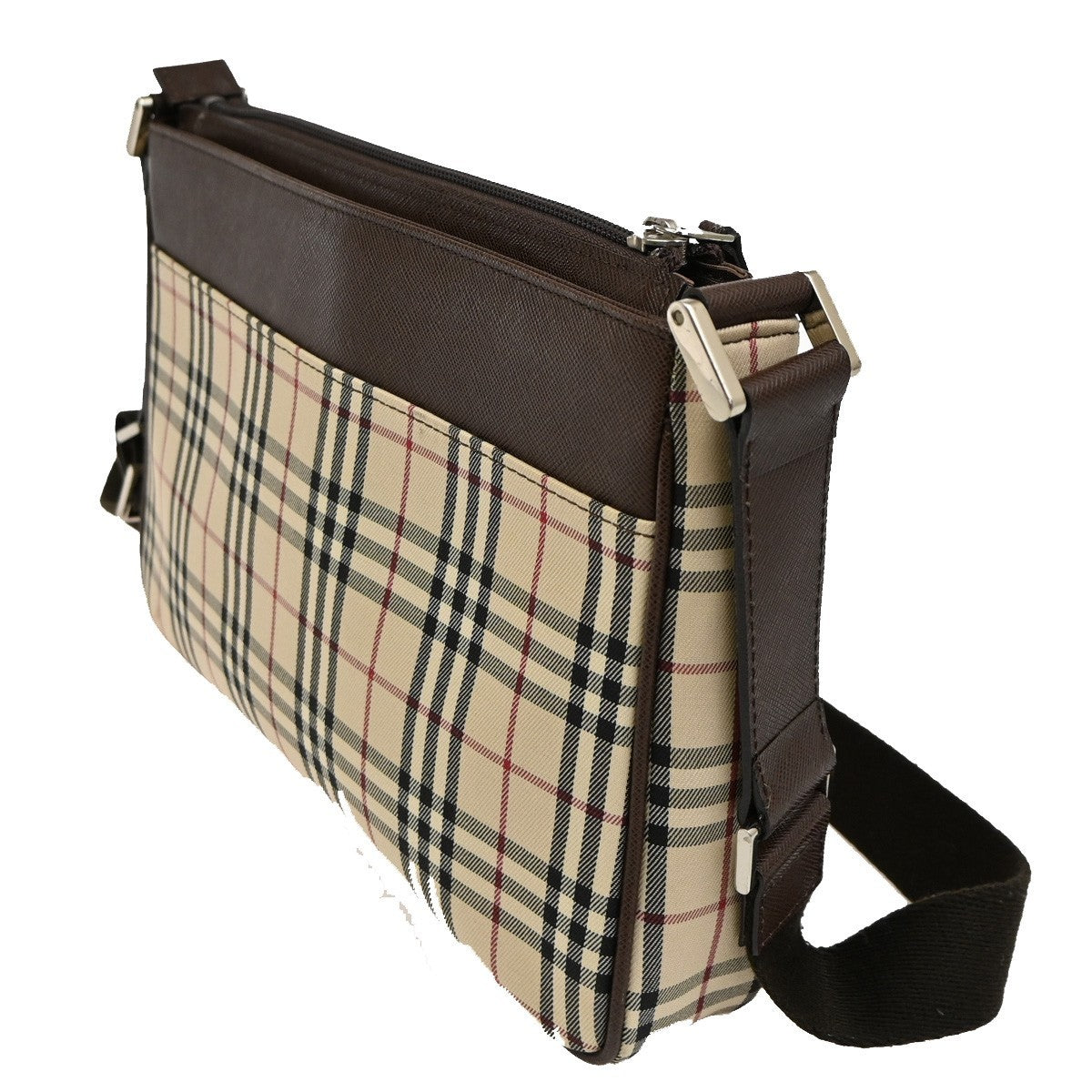 BURBERRY Logo Nova Check Shoulder Bag Canvas Leather Brown 31RF808