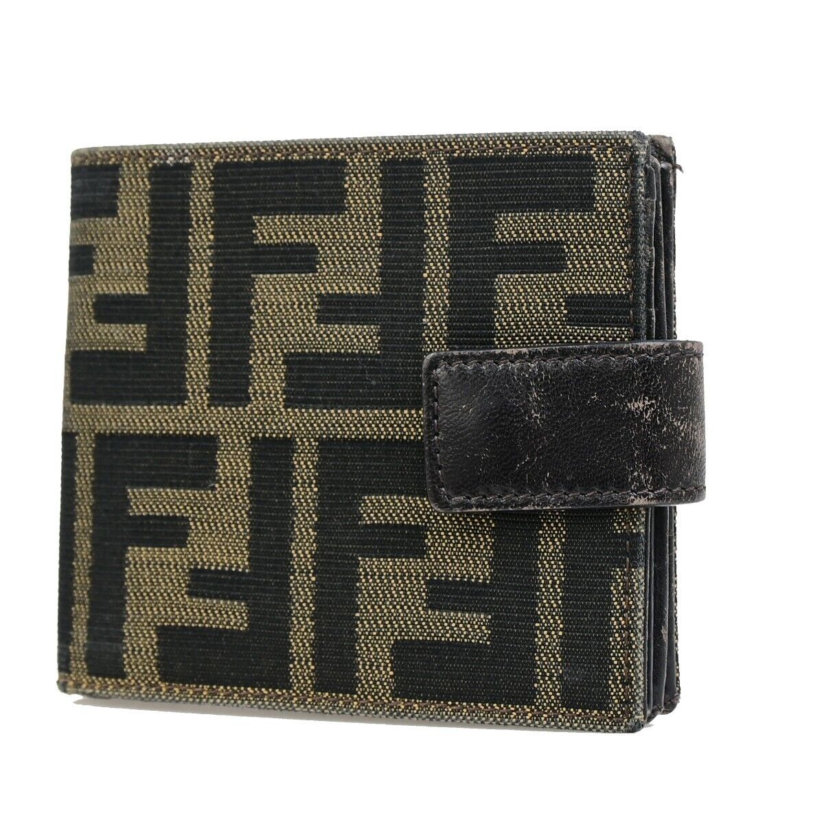 FENDI Logo Zucca Pattern Bifold Wallet Purse Canvas Leather Brown Italy 07KA395
