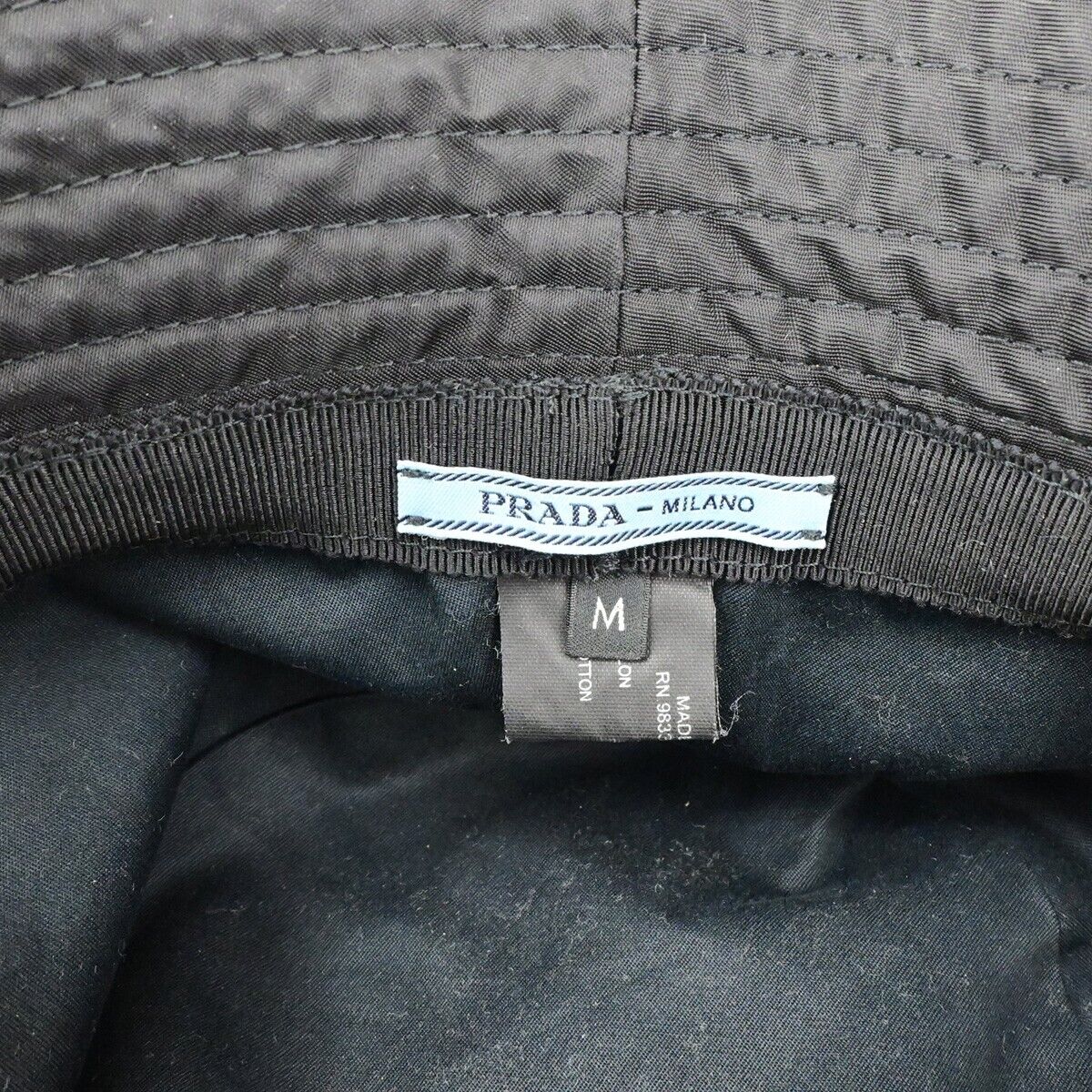 PRADA Logo Tessuto Bucket Hat Side M 100% Nylon Black Italy 80RK564