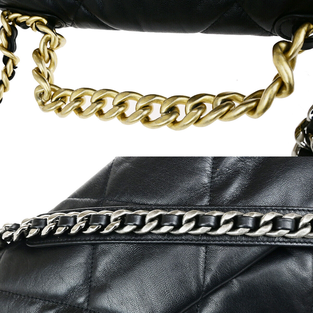 CHANEL 19 CC Logo Matelasse Chain 2Way Shoulder Hand Bag Leather BK GHW 728RK738