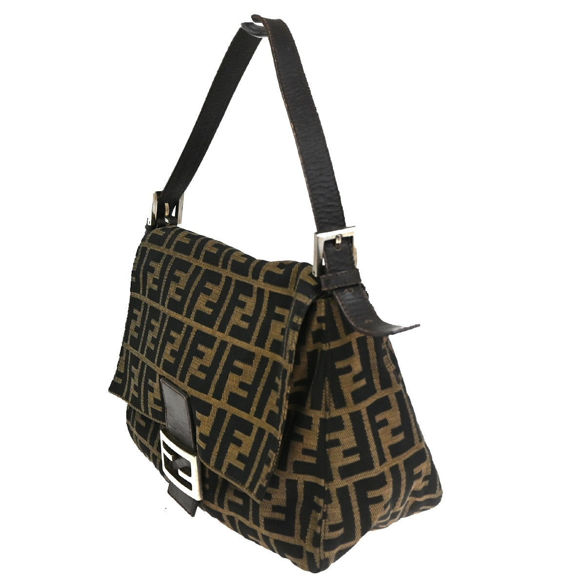 FENDI Mamma Baguette Zucca Shoulder bag Canvas Leather Brown SHW Italy 46KC909