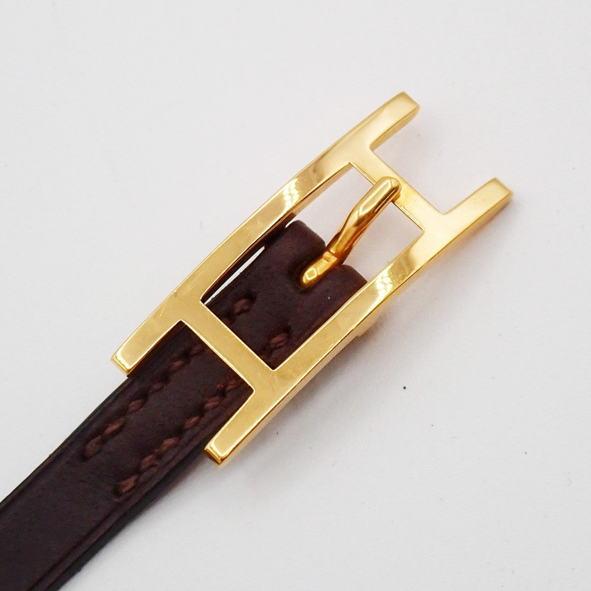 HERMES Logo Api Bracelet Leather Brown GHW 05RP161