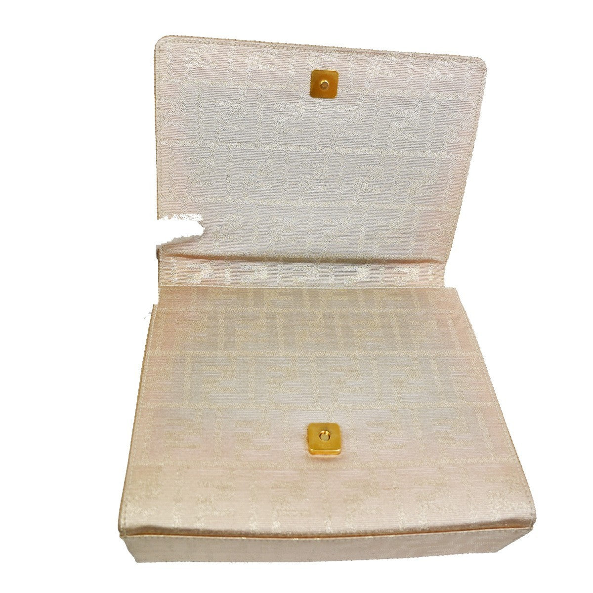 FENDI Logo Zucca Pattern Shoulder Bag Canvas Leather Gold Beige 87TA127