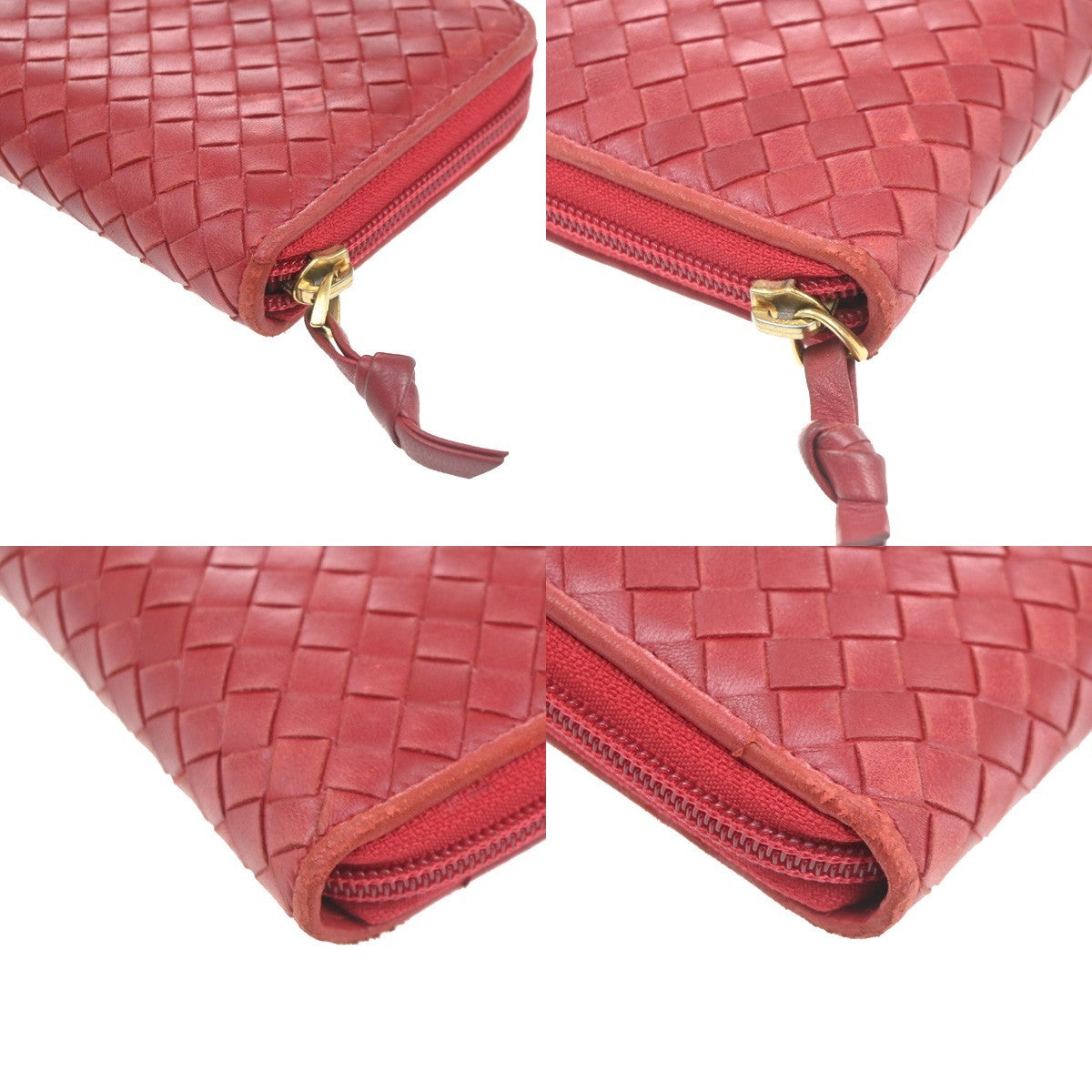 BOTTEGA VENETA Logo Intrecciato Zip Around Long Wallet Leather Red Italy 02CA741