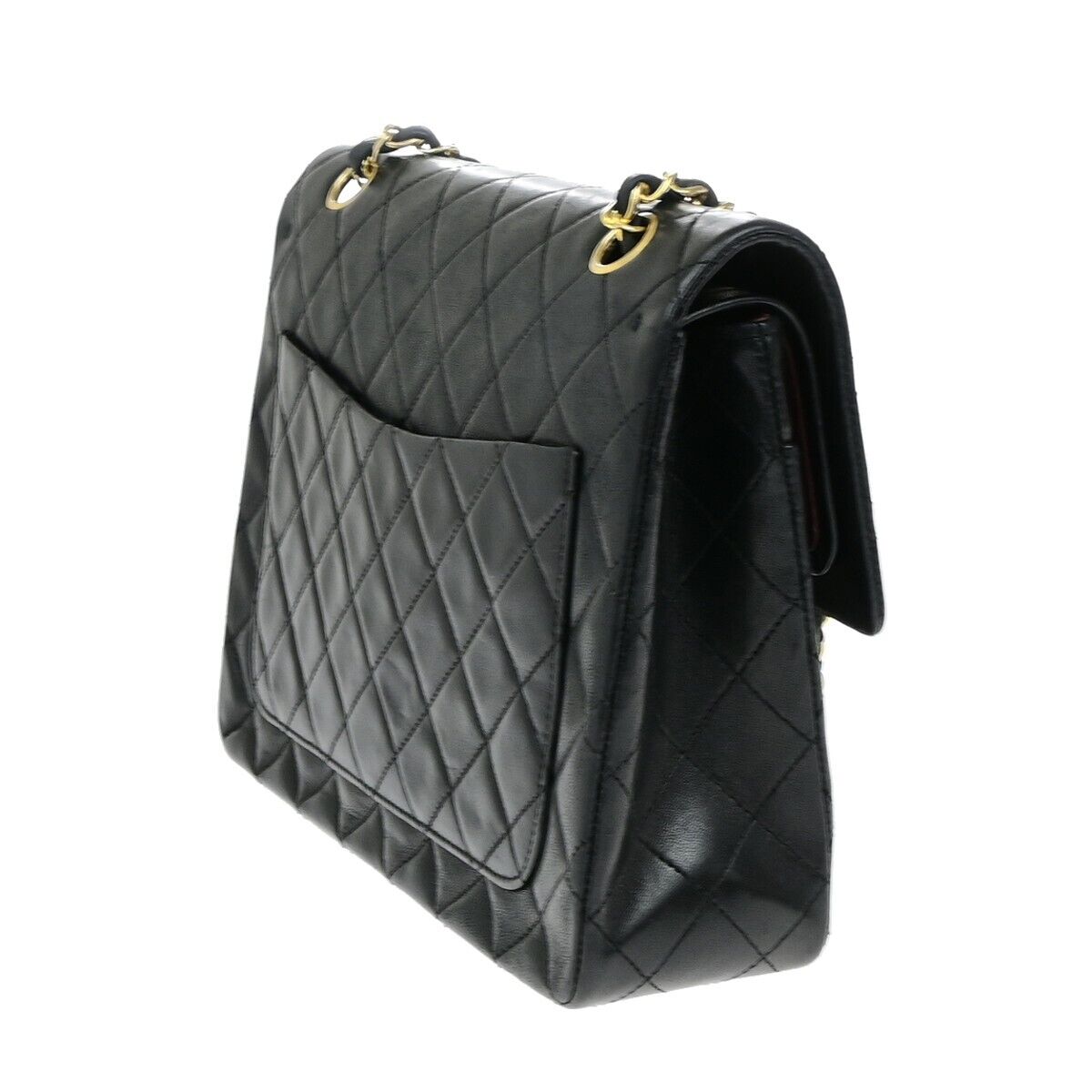 CHANEL Matelasse 25 Double Flap Chain Shoulder Bag Leather BK Vintage 827RF217