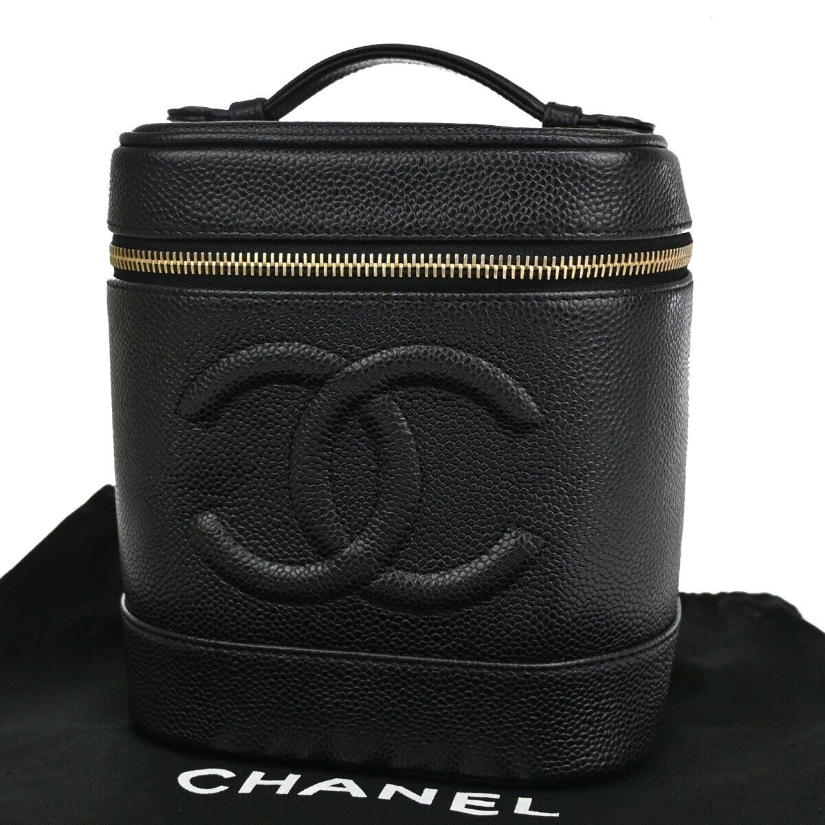 CHANEL CC Logo Vanity Cosmetic Hand Bag Caviar Skin Leather Black GHW 660RJ644
