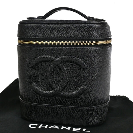 CHANEL CC Logo Vanity Cosmetic Hand Bag Caviar Skin Leather Black GHW 660RJ644