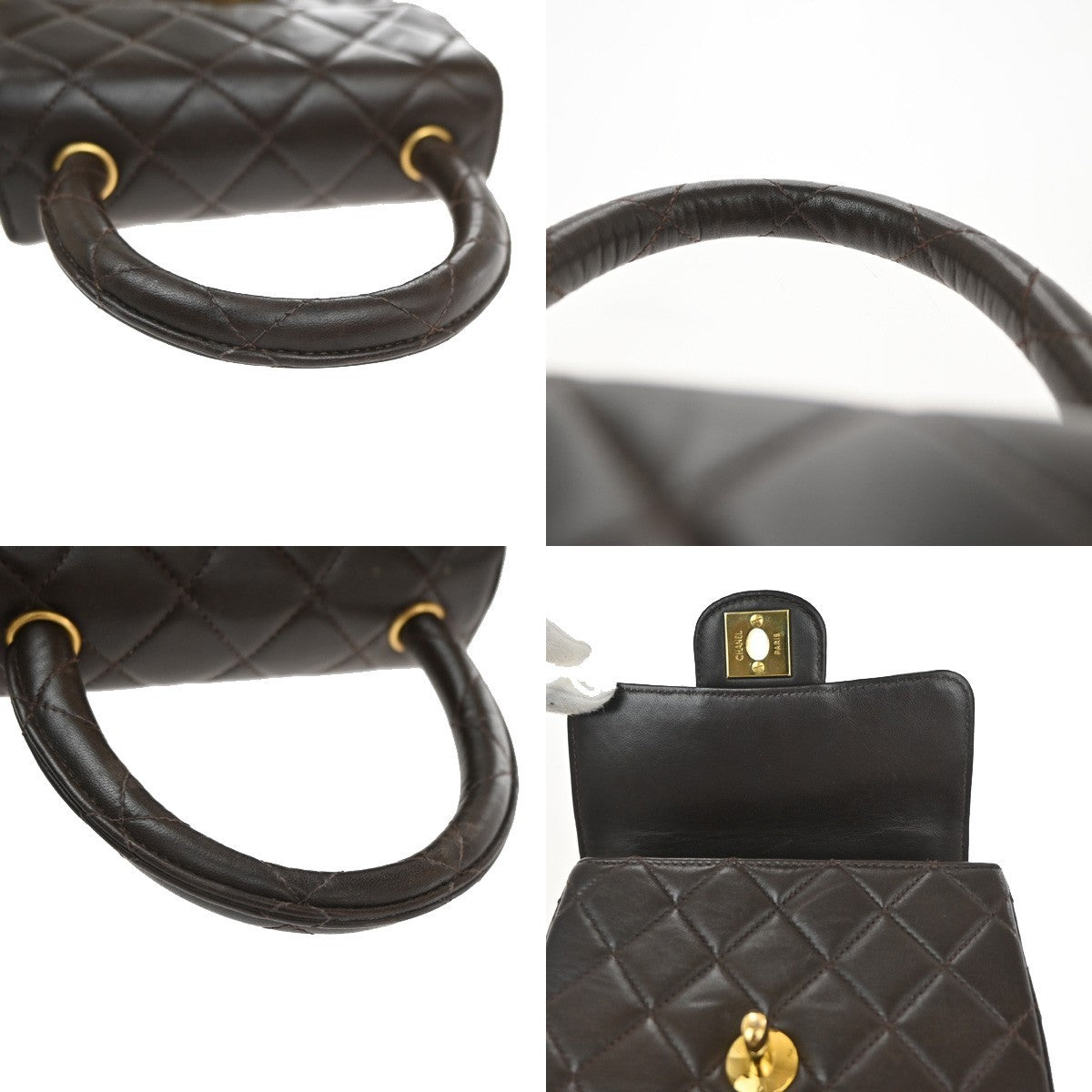 CHANEL CC Logo Mini Top Handle Matelasse Hand Bag Leather Brown France 865RL909