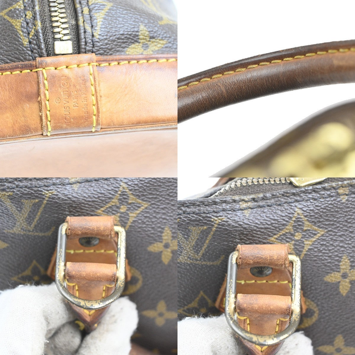 LOUIS VUITTON LV Logo Alma Hand Bag Monogram Leather Brown France M51130 35MA370