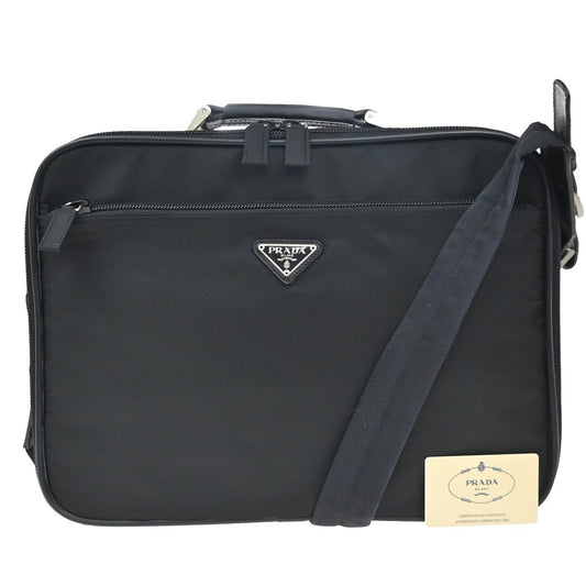 PRADA MILANO Logo Tessuto 2Way Business Shoulder Bag Nylon Leather Black 85KP332