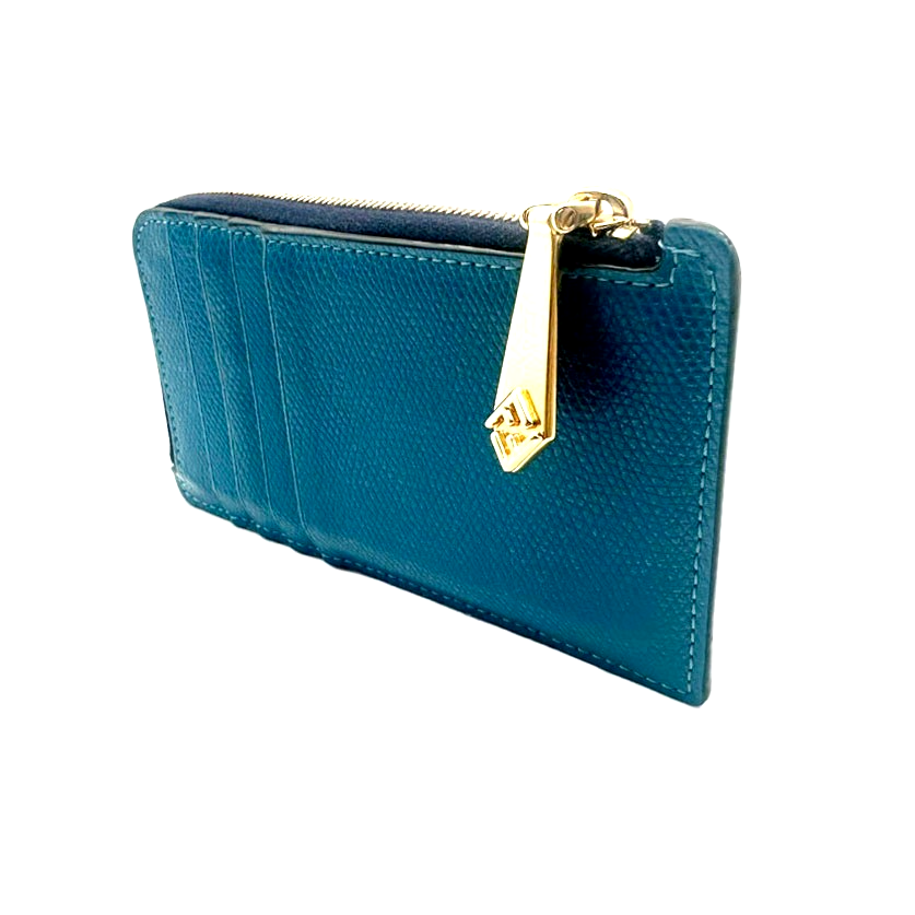 FENDI  Logo Fragment Case Coin Wallet Purse Leather Blue GHW Italy 63CA862