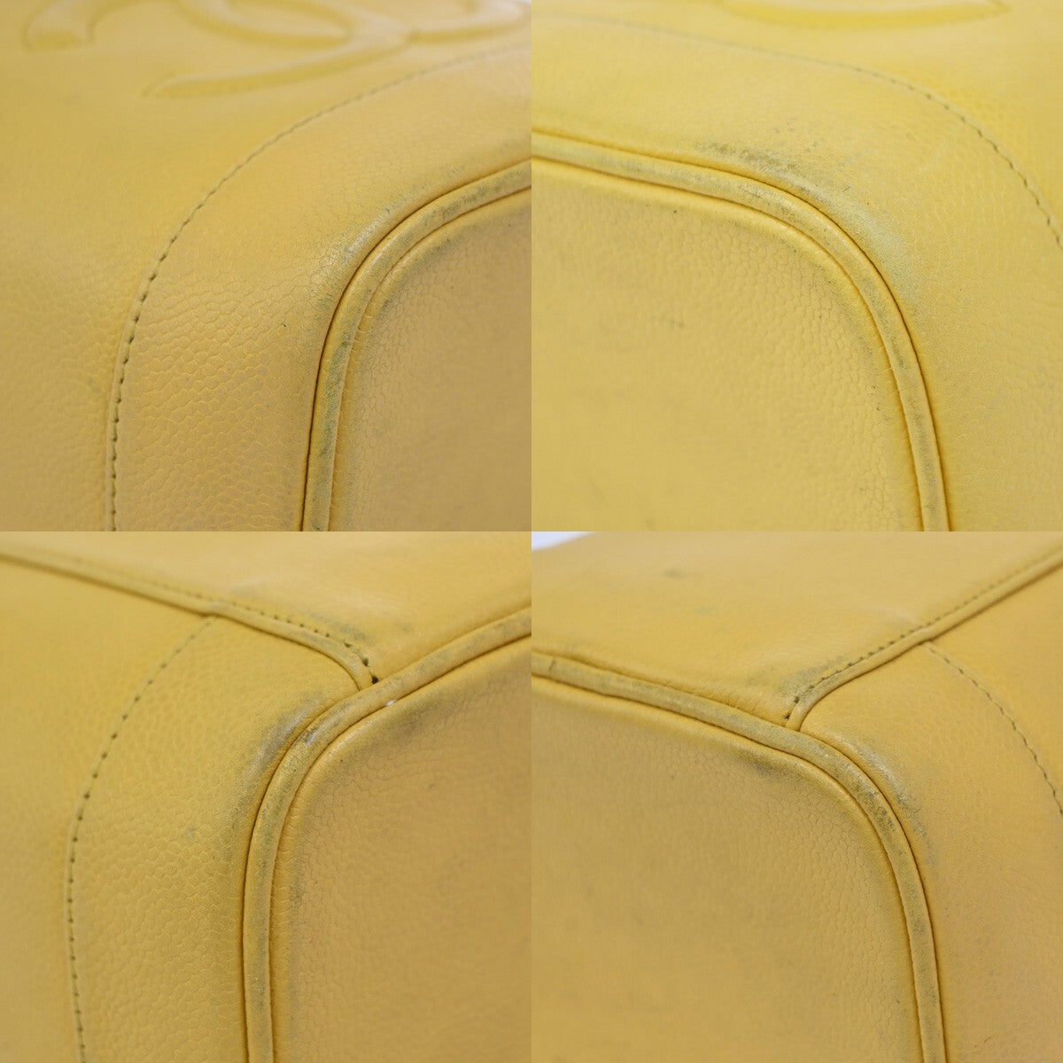 CHANEL Vanity Cosmetic Hand Bag Grained Calfskin Leather Yellow Vintage 93RF437