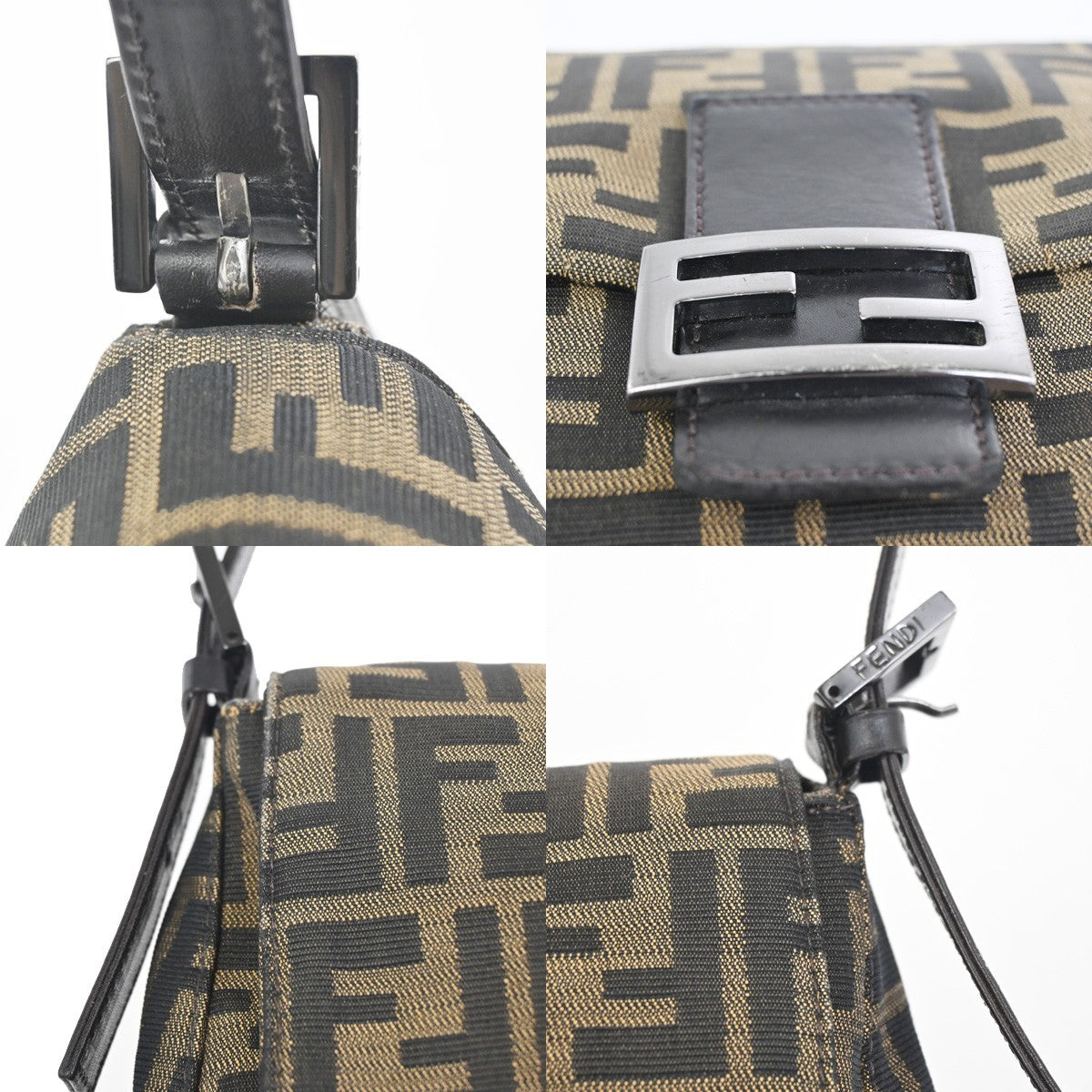 FENDI Zucca Mamma Baguette Shoulder Bag Canvas Leather Brown SHW Italy 95RL921