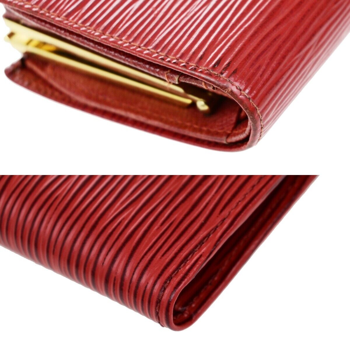 LOUIS VUITTON LV Logo 2 Set Bifold Wallet Purse Epi Leather Red Ruby 09ED974