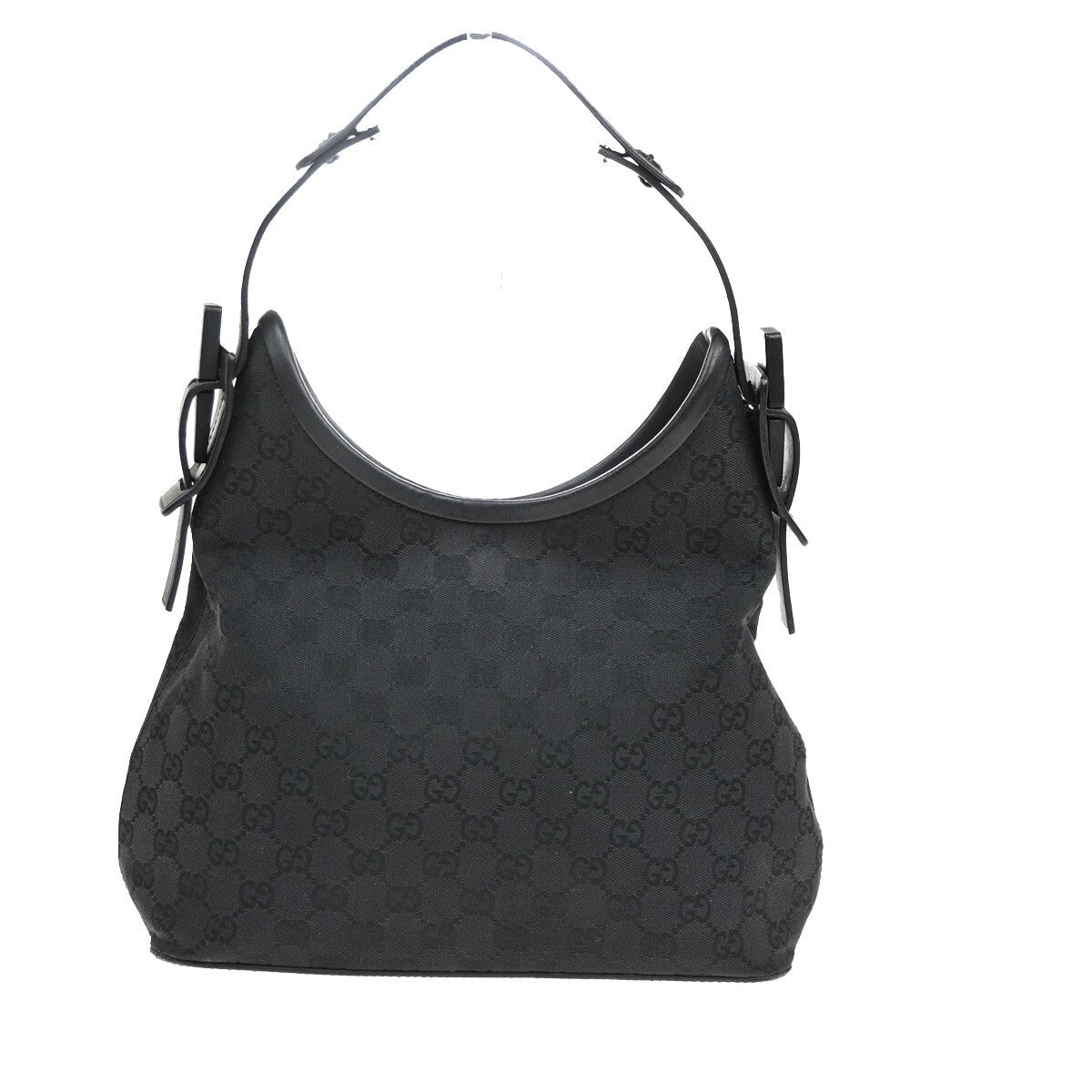 GUCCI Logo GG Pattern Shoulder Tote Bag Canvas Leather Black Italy 62EE310