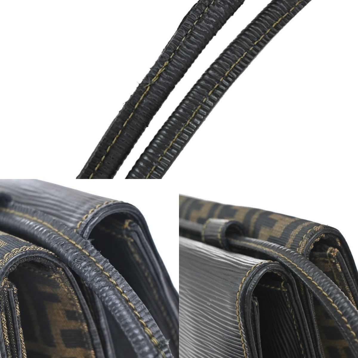 FENDI Logo Zucca Pattern Shoulder Bag Canvas Leather Brown Black GHW 76KP016