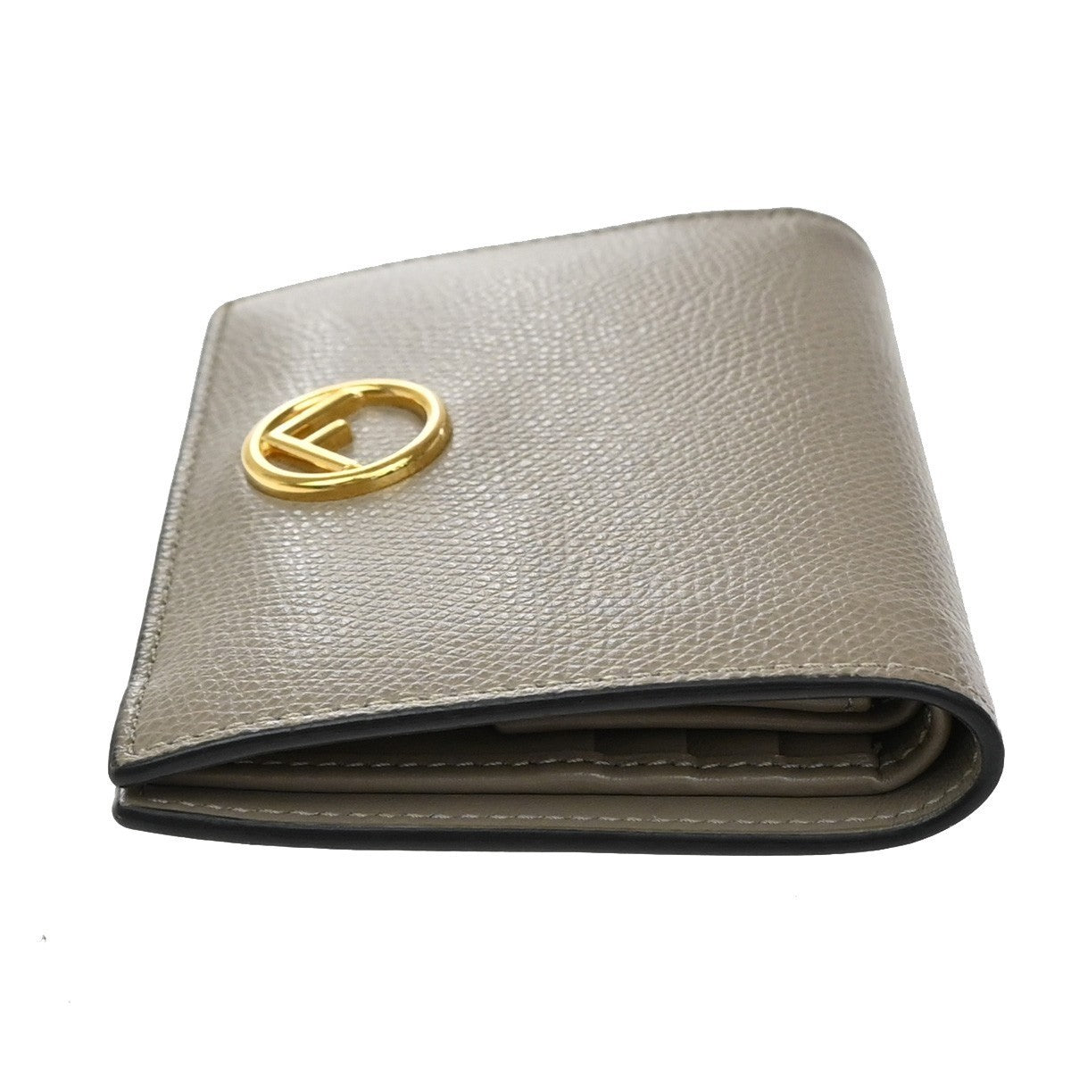FENDI Logo F is Bifold Compact Wallet Leather Gray GHW Italy 65EG184