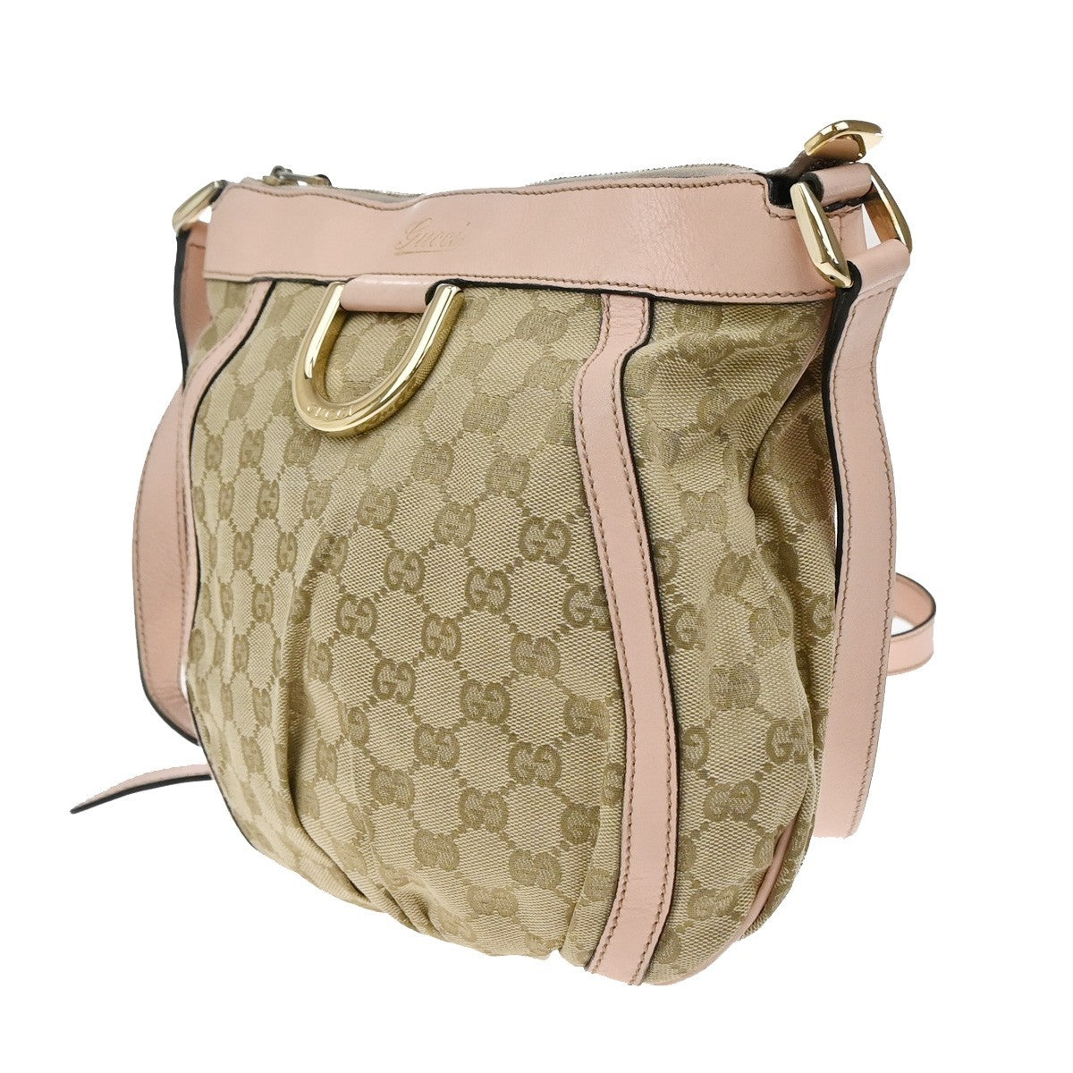 GUCCI Logo Abbey GG Pattern Shoulder Bag Canvas Leather Brown Pink GHW 86KP249