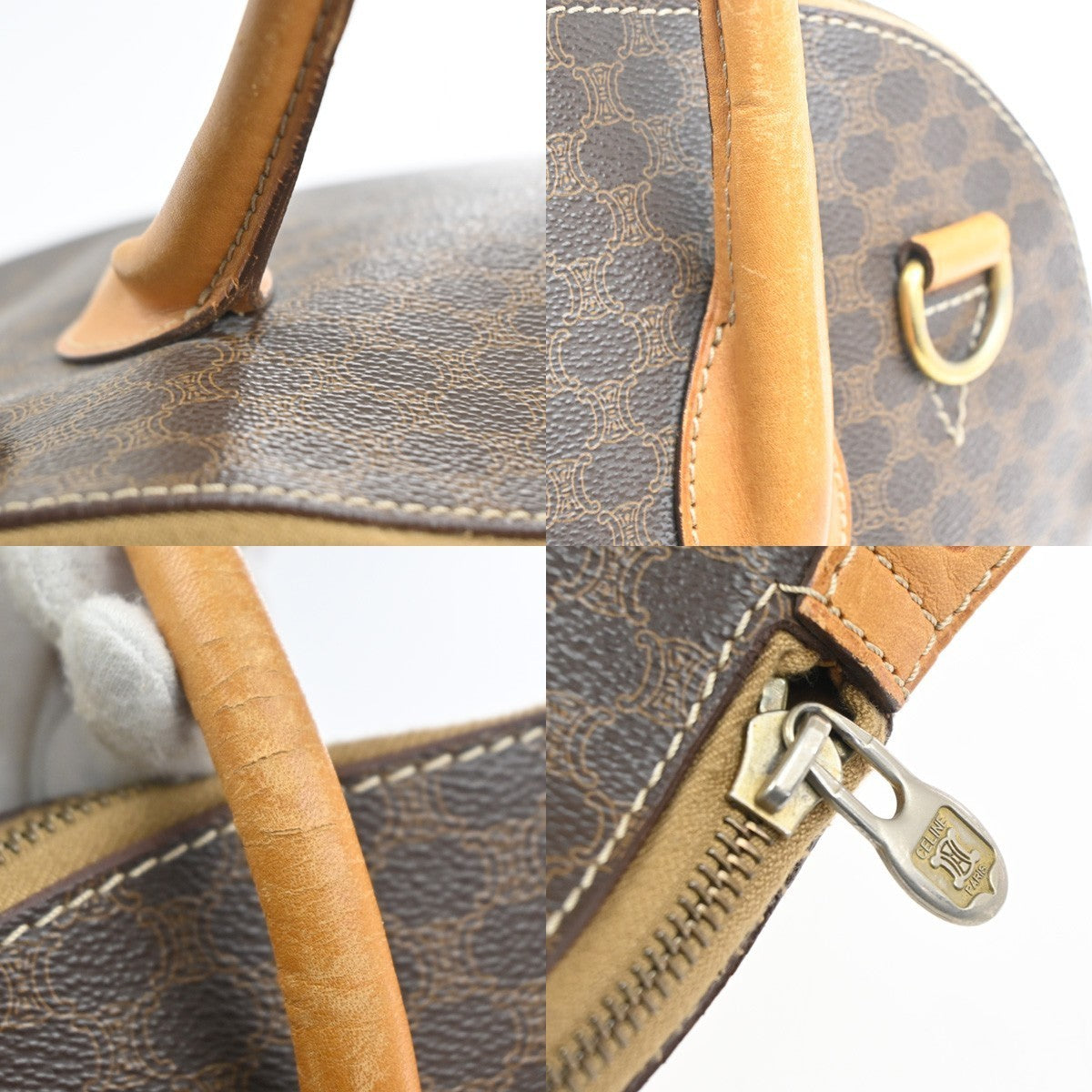 CELINE Logo Macadam Pattern Handbag PVC Leather Brown GHW Italy 61KP465